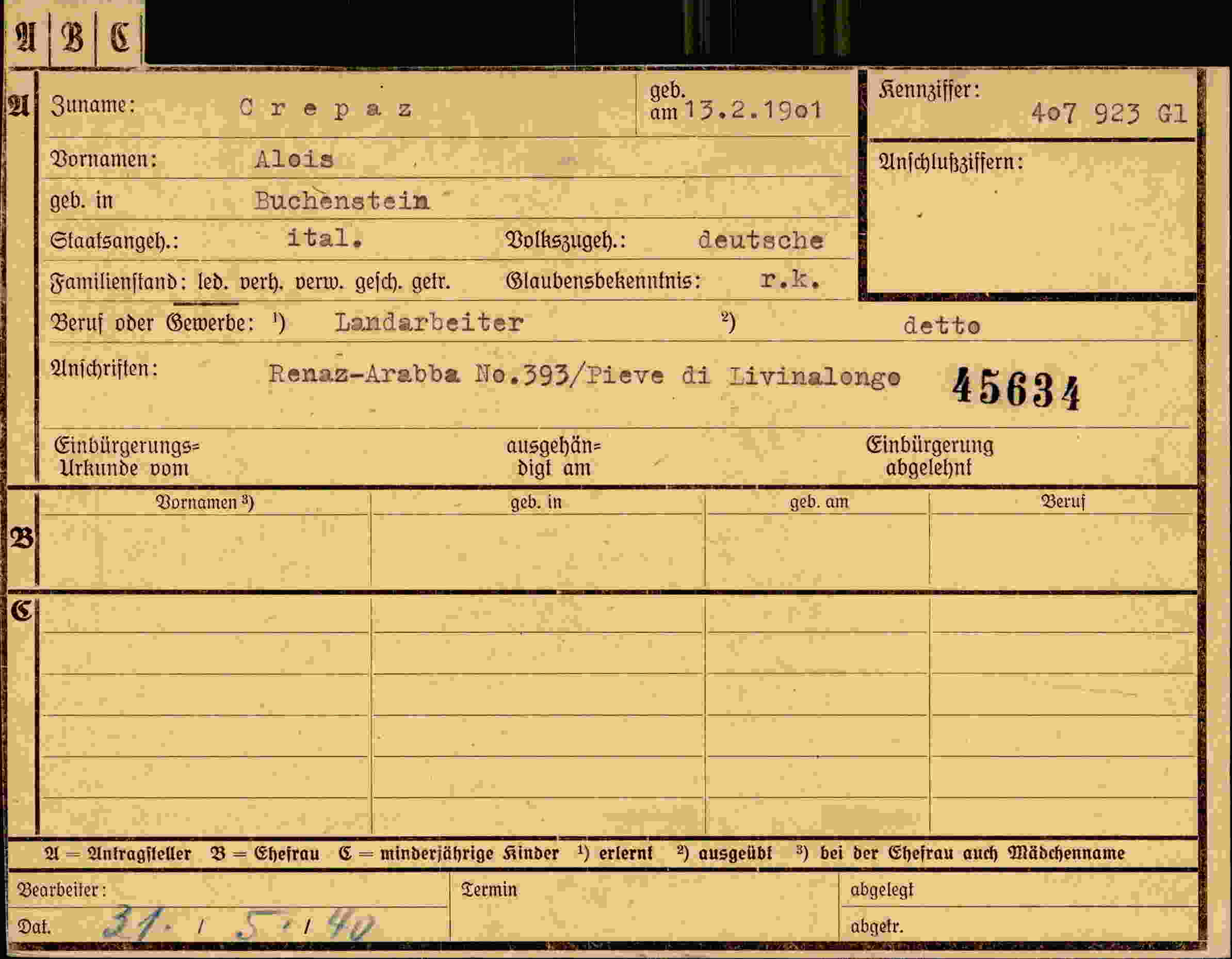 Dokument für Alois Crepaz