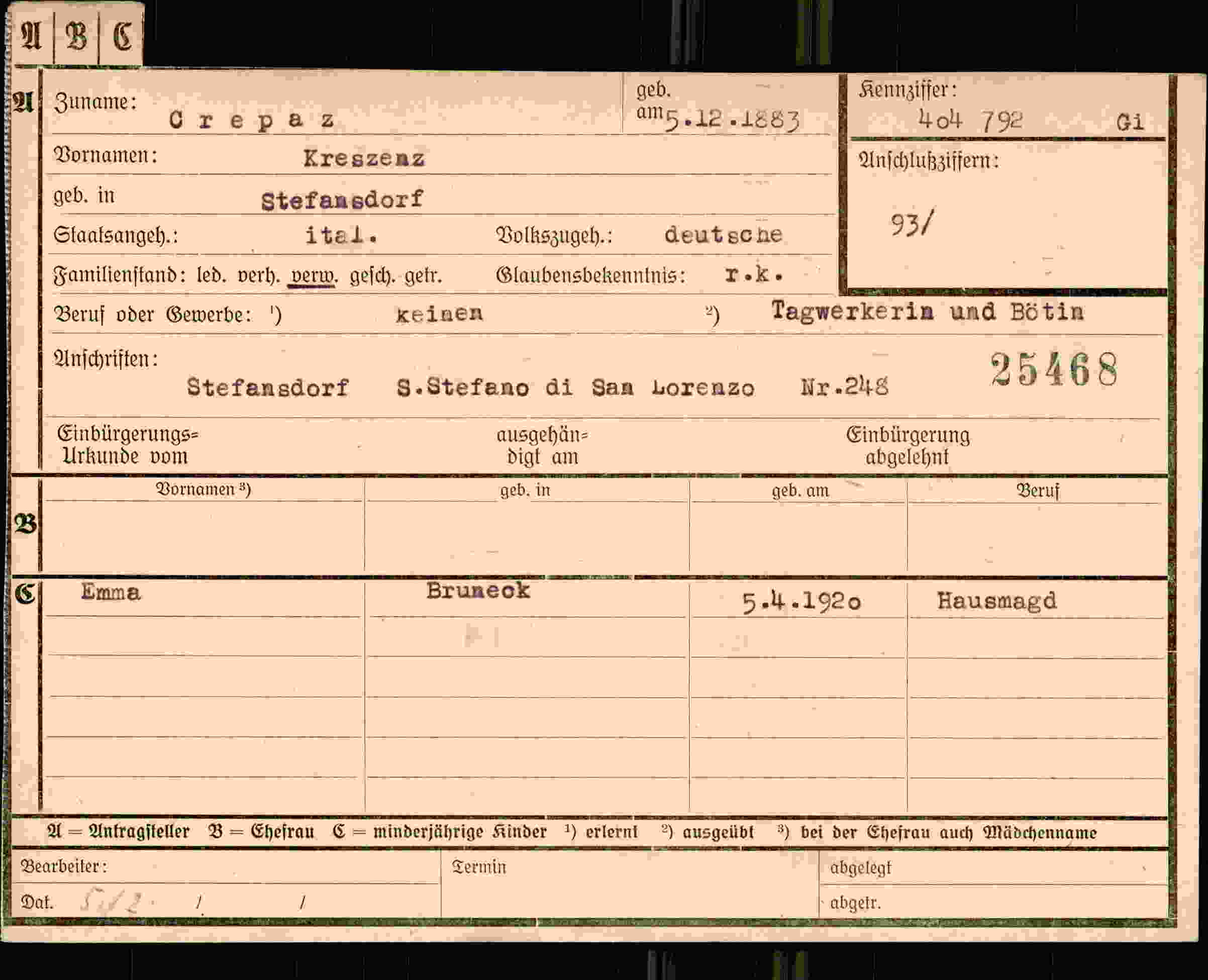 Dokument für Kreszenz Crepaz