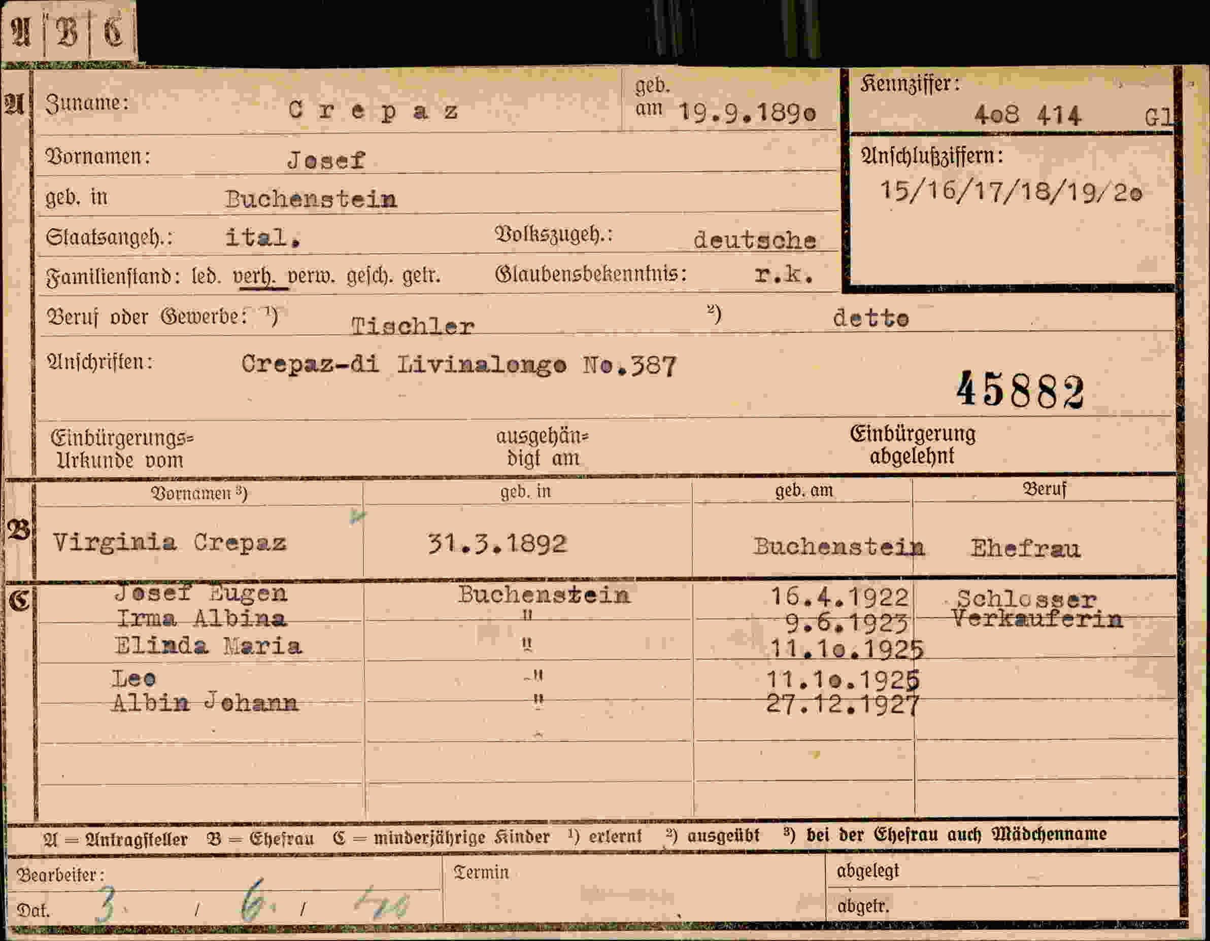 Dokument für Josef Crepaz