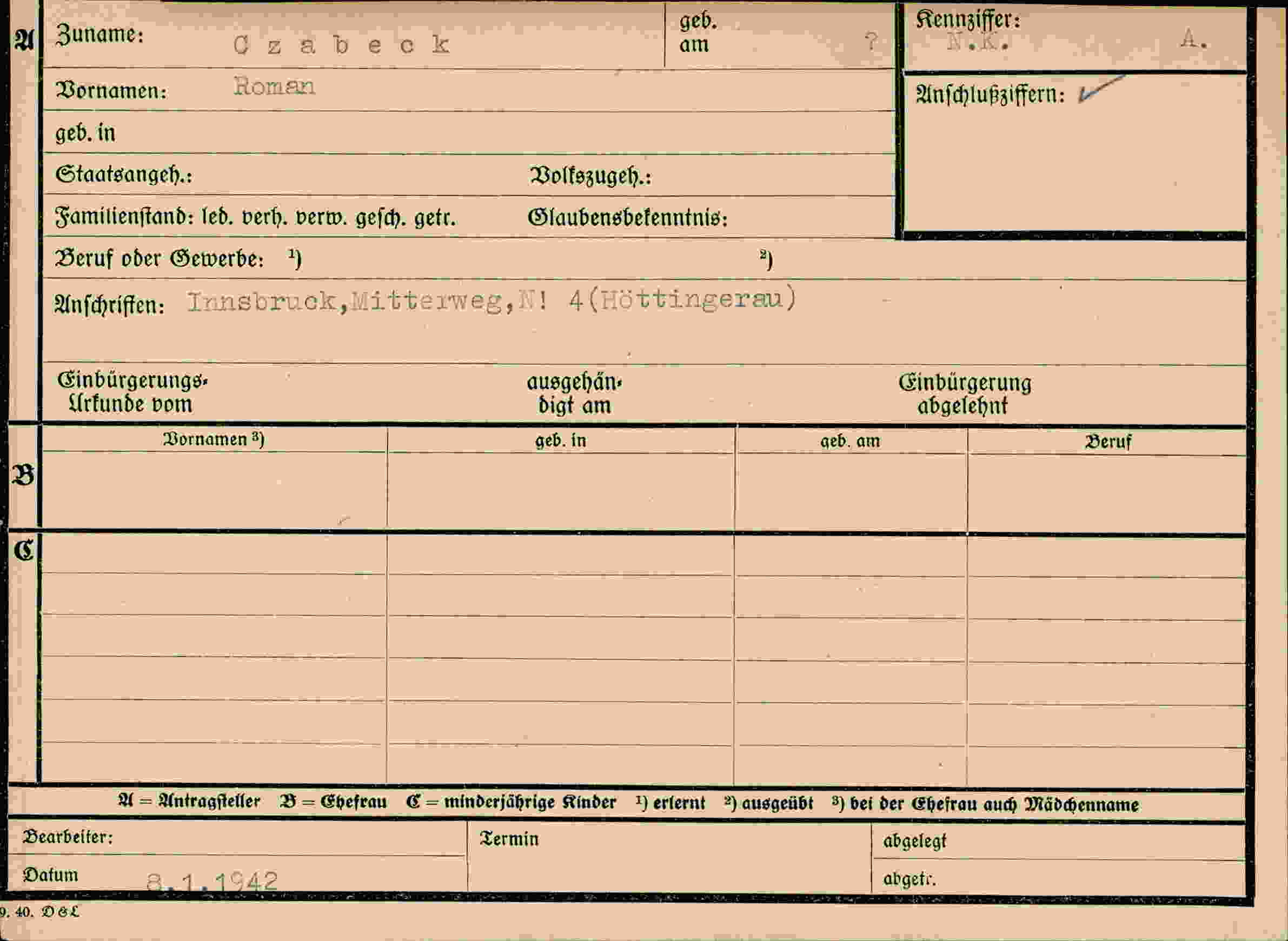 Vorderseite des Dokuments