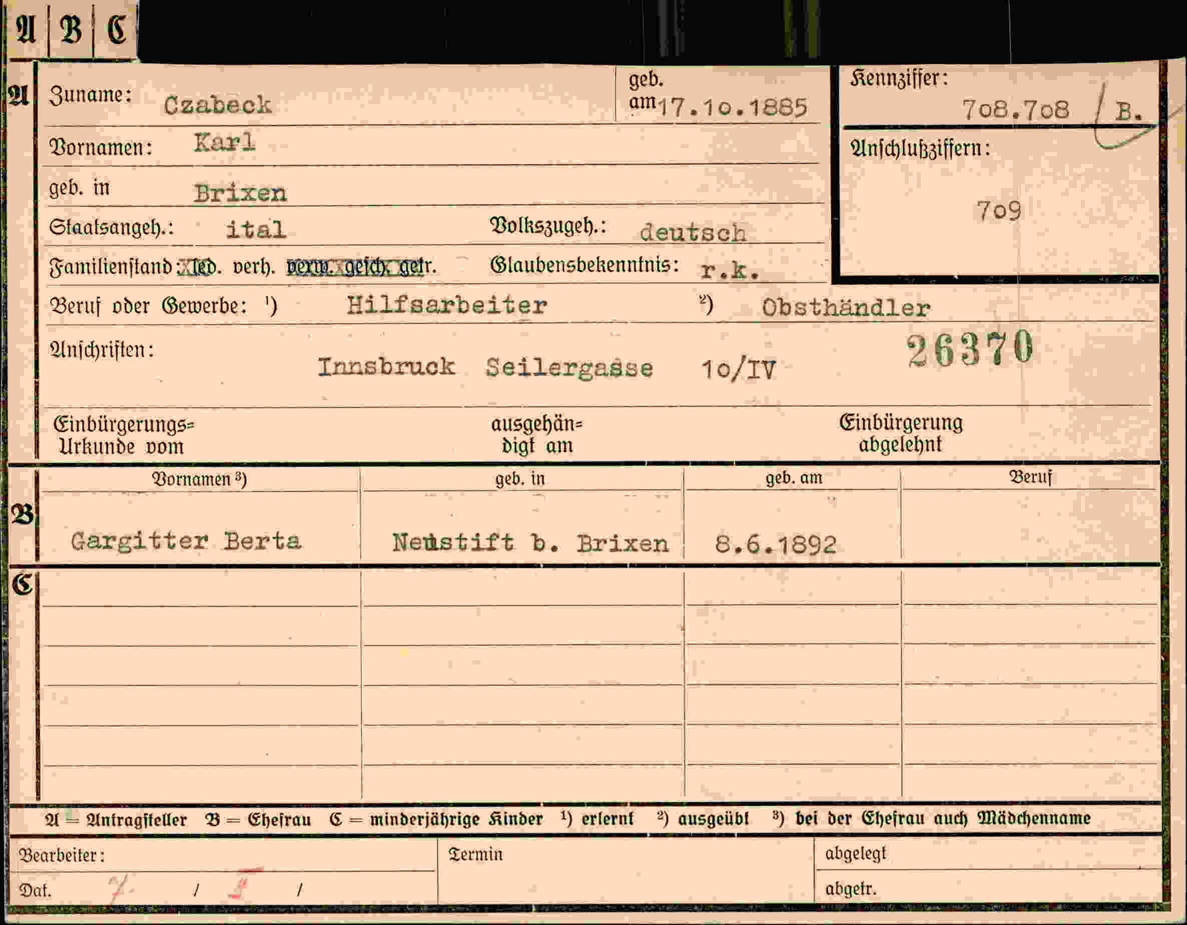 Dokument für Karl Czabeck