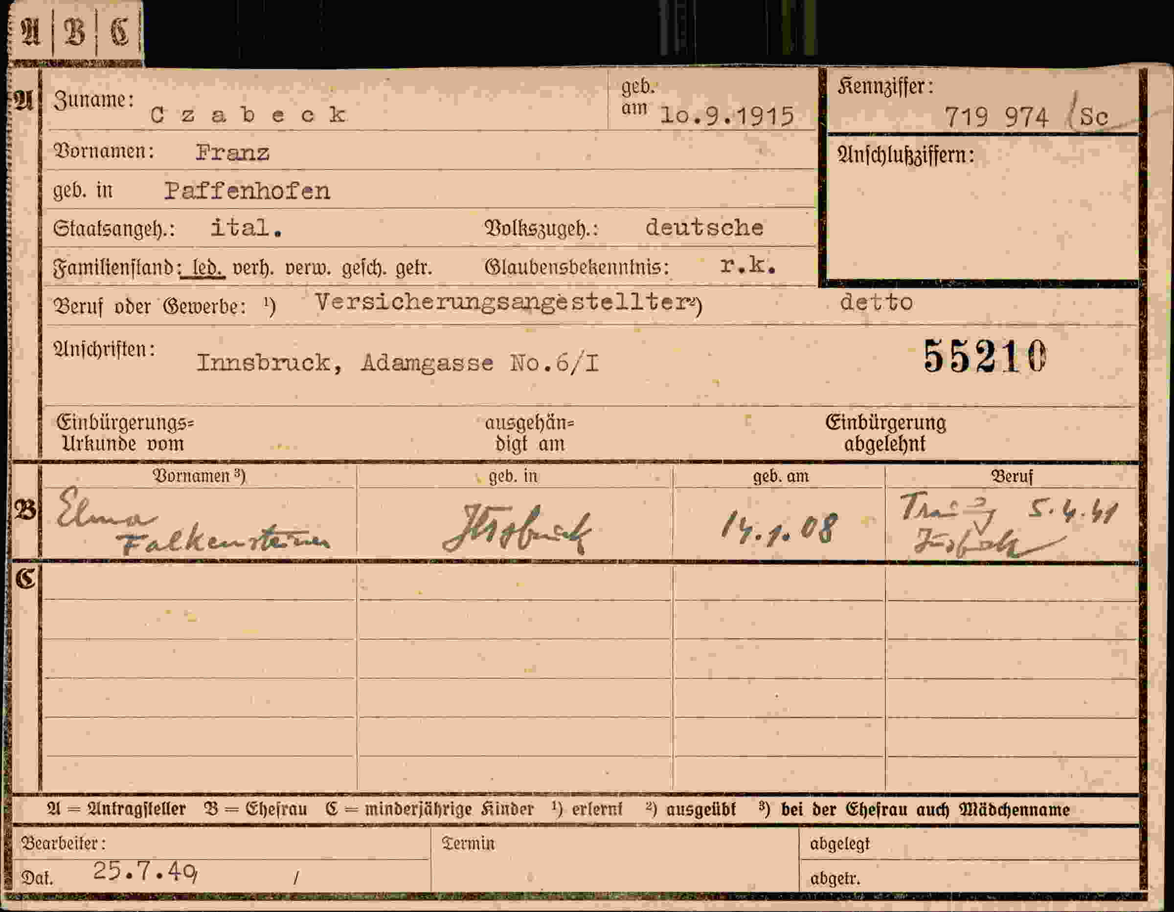 Dokument für Franz Czabeck