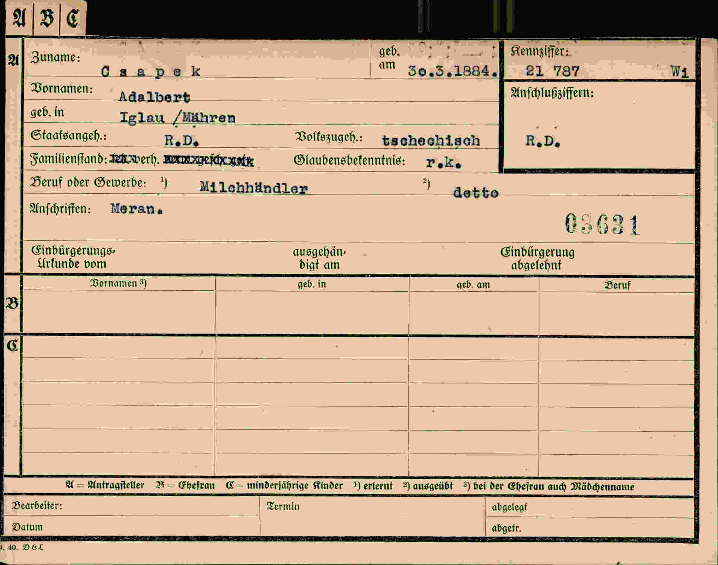 Dokument für Adalbert Csapek