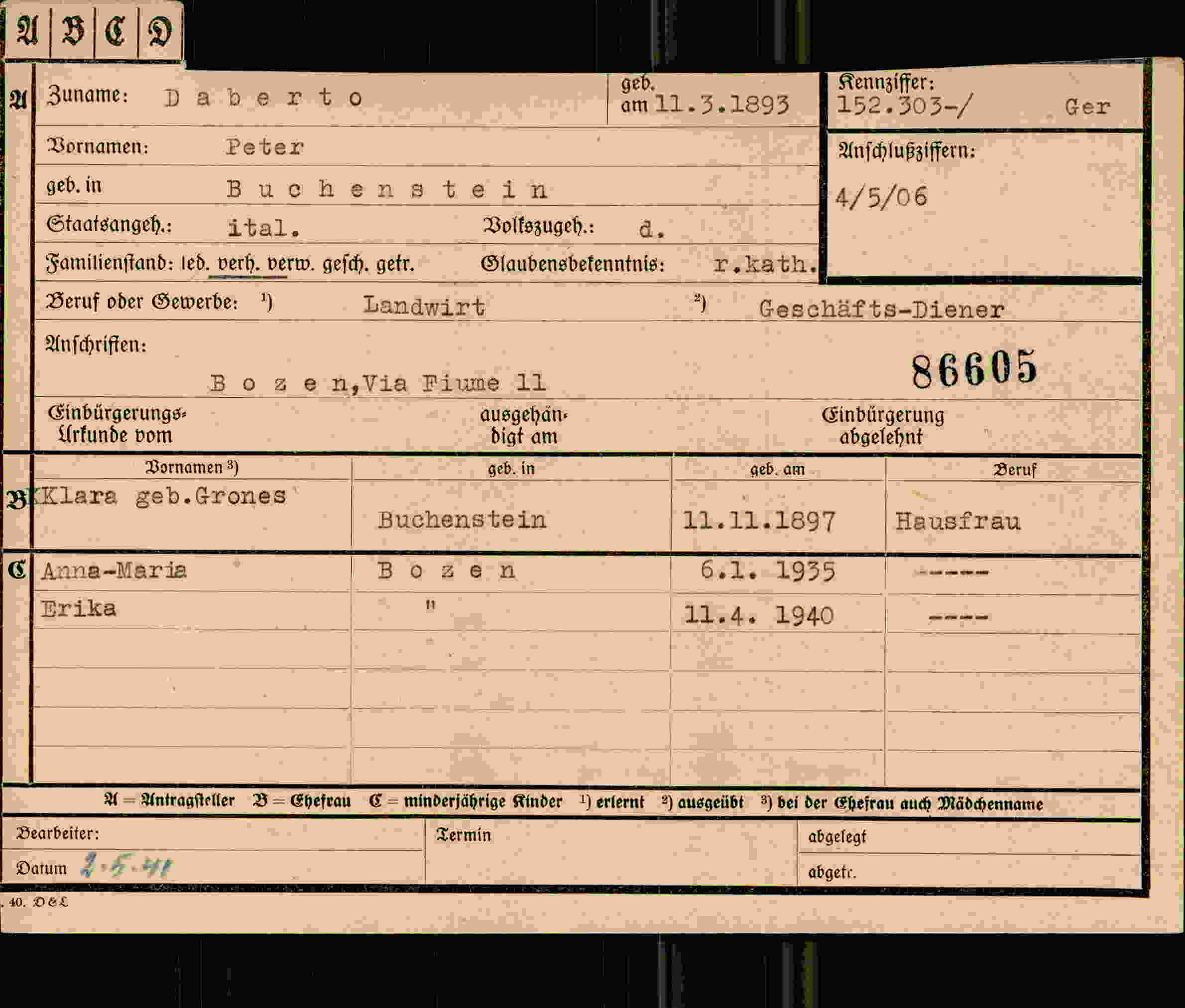 Dokument für Peter Daberto