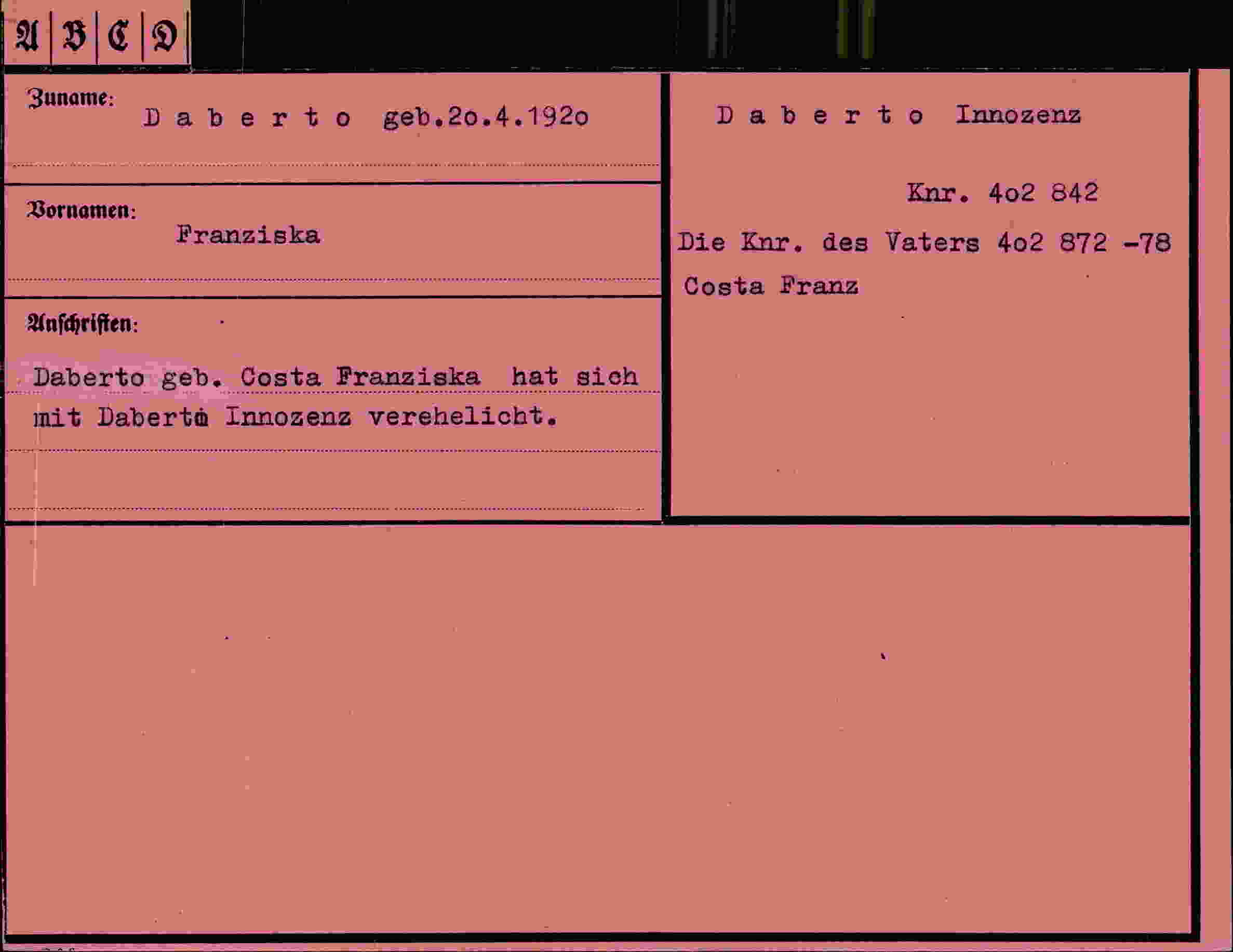 Dokument für Franziska Daberto