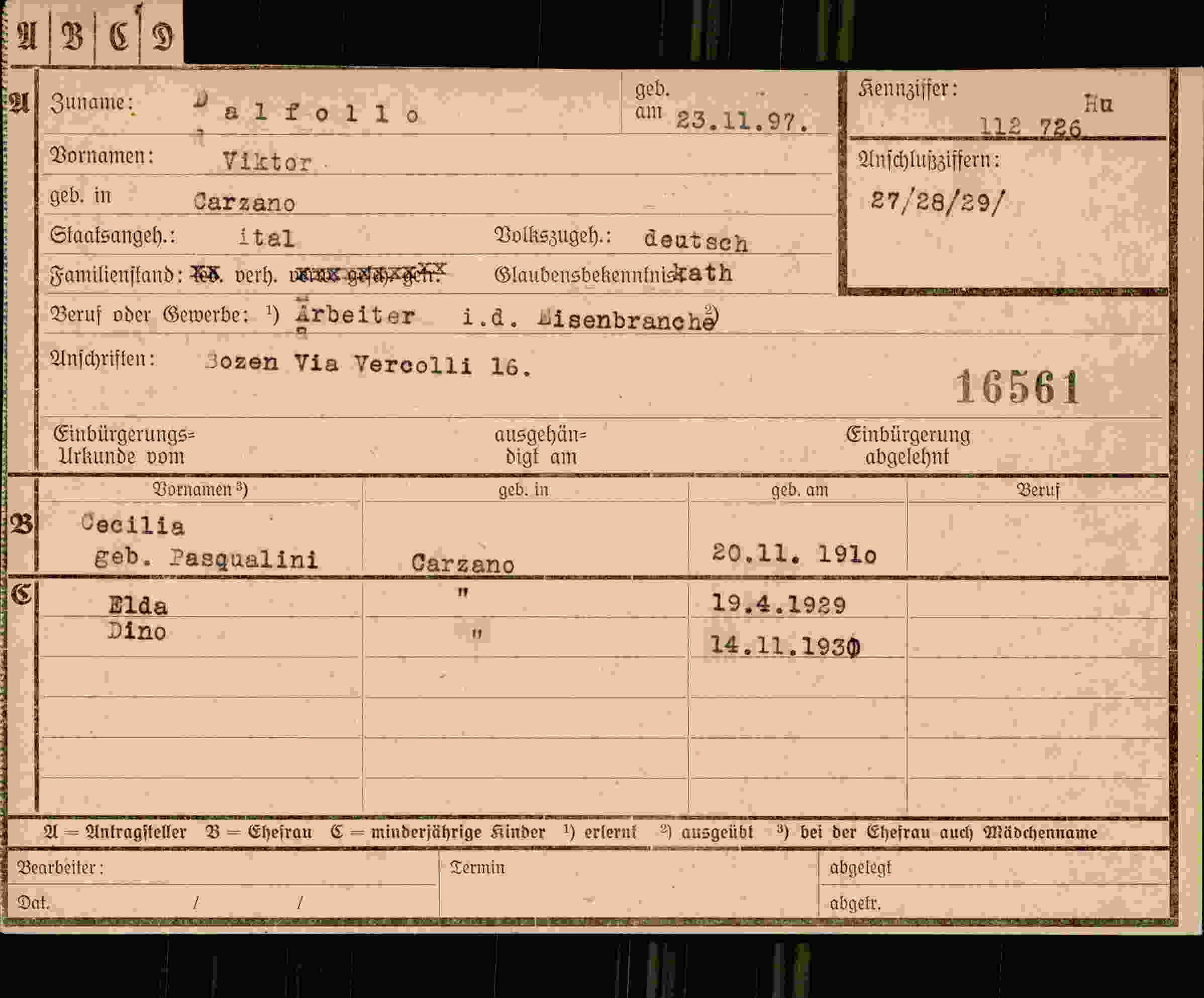 Dokument für Viktor Dalfollo