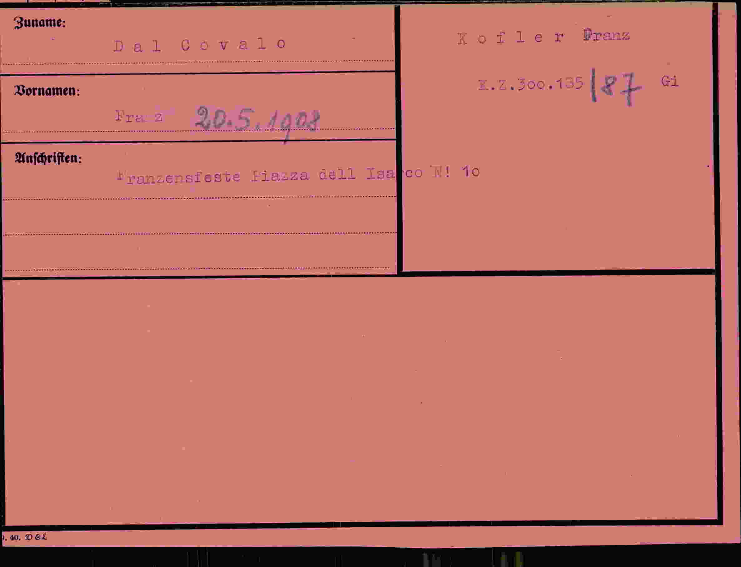 Dokument für Franz Dal Covalo