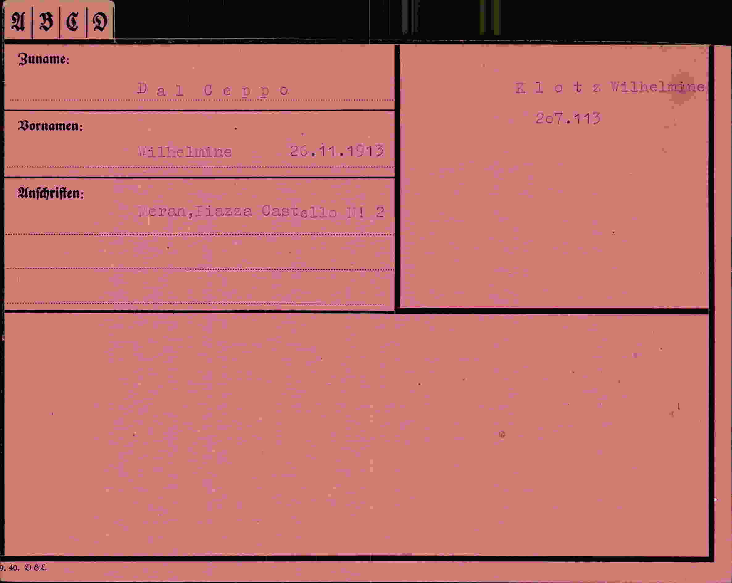 Dokument für Wilhelmine Dal Cepp