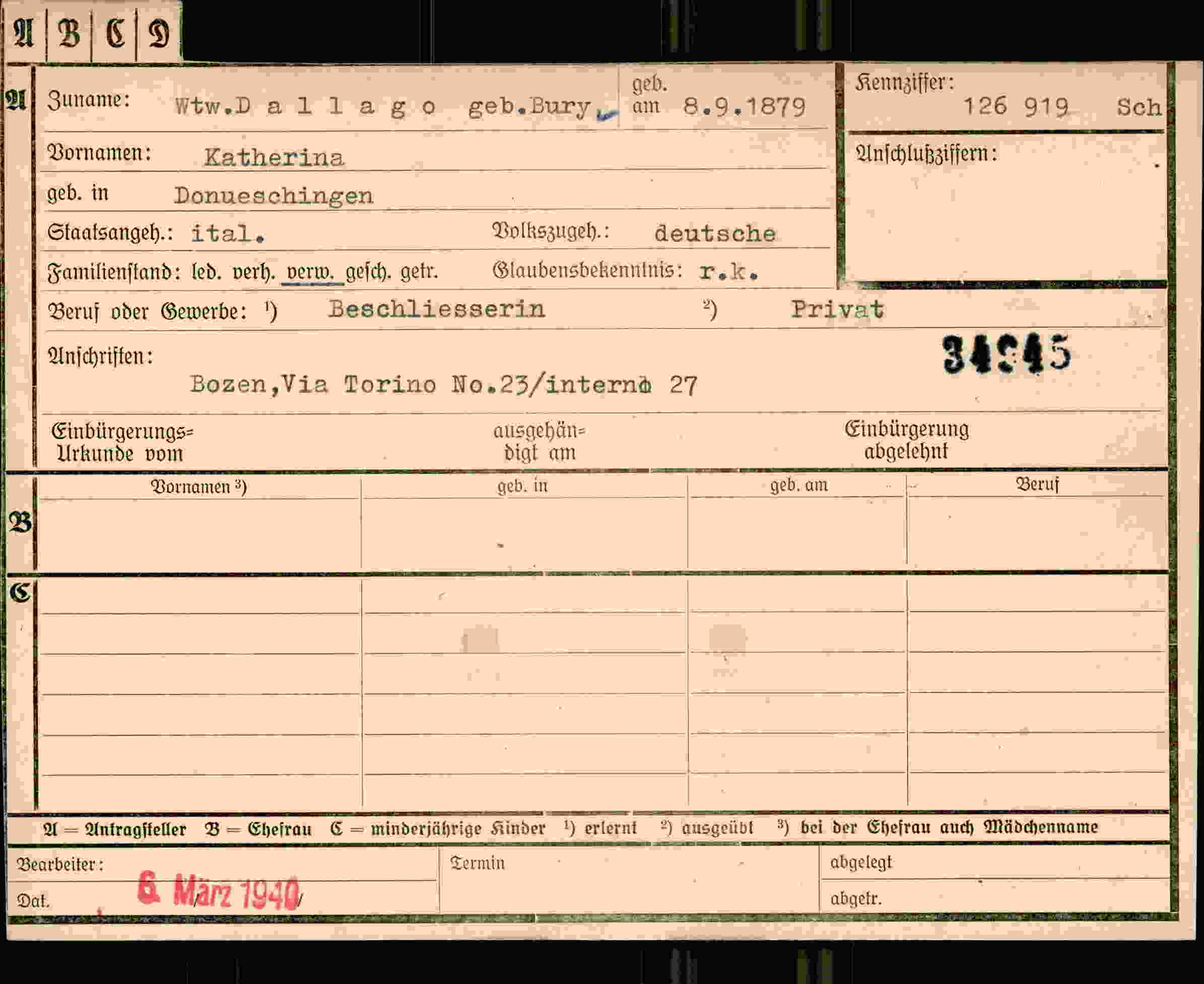 Dokument für Katherina Dallago