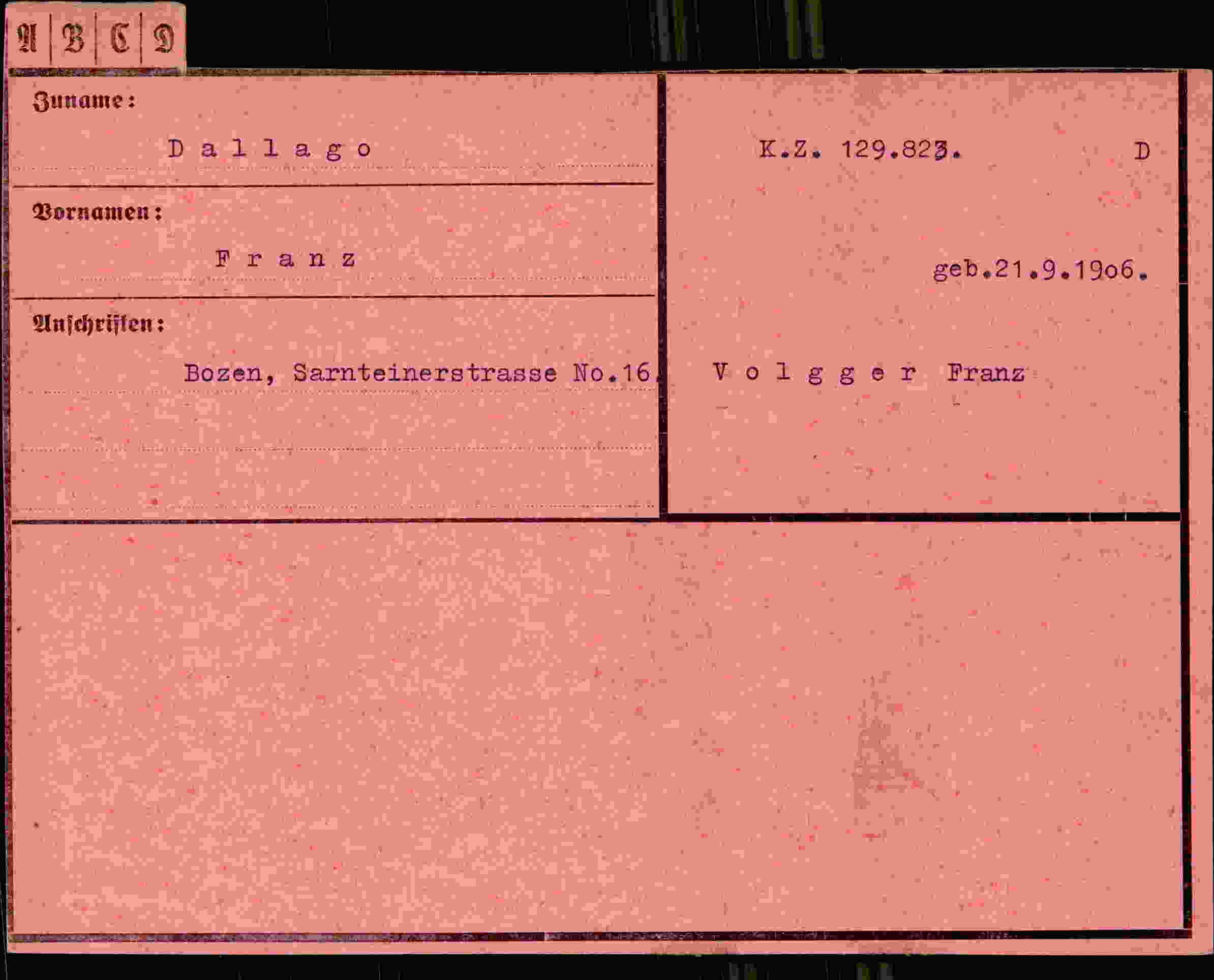 Dokument für Franz Dallago