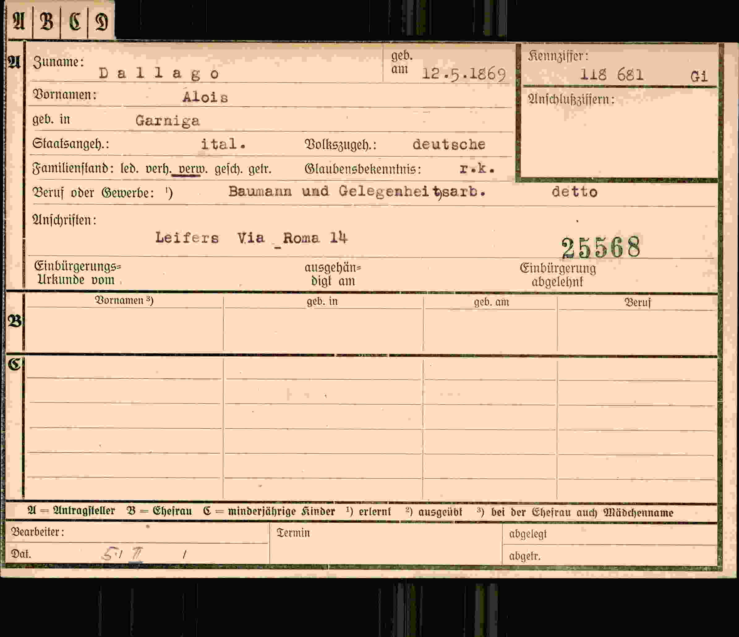 Dokument für Alois Dallago