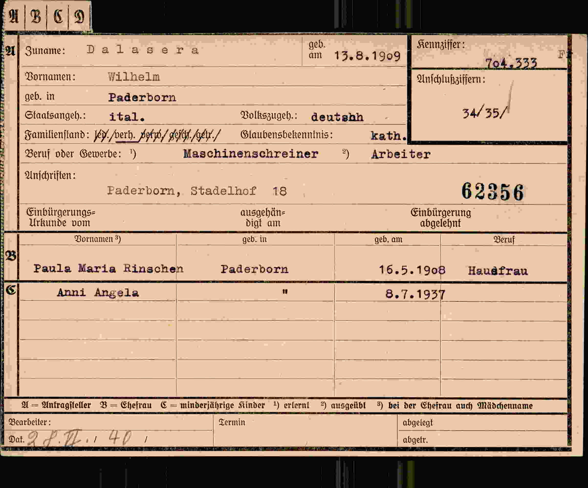 Dokument für Wilhelm Dalasera