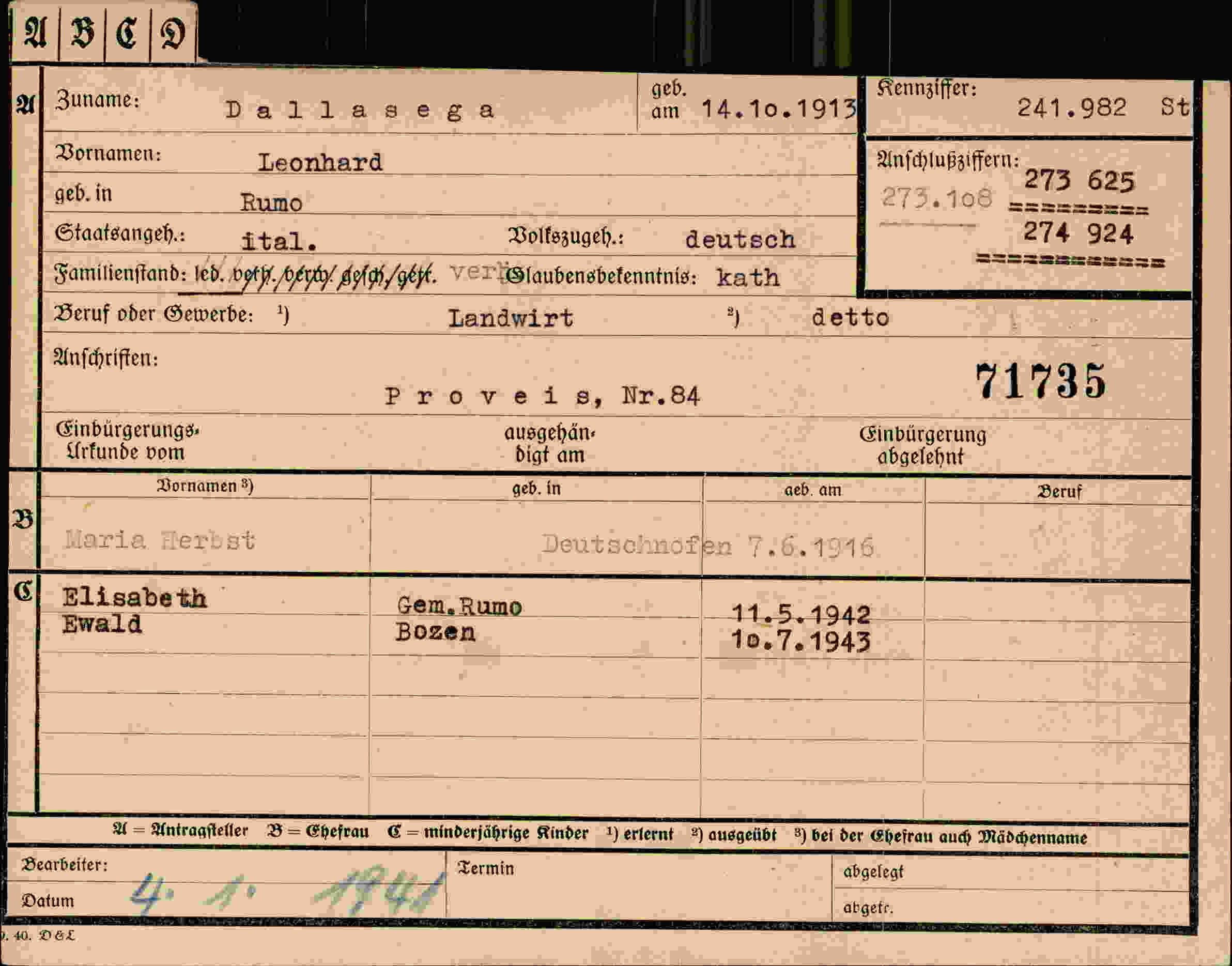Dokument für Leonhard Dallasega