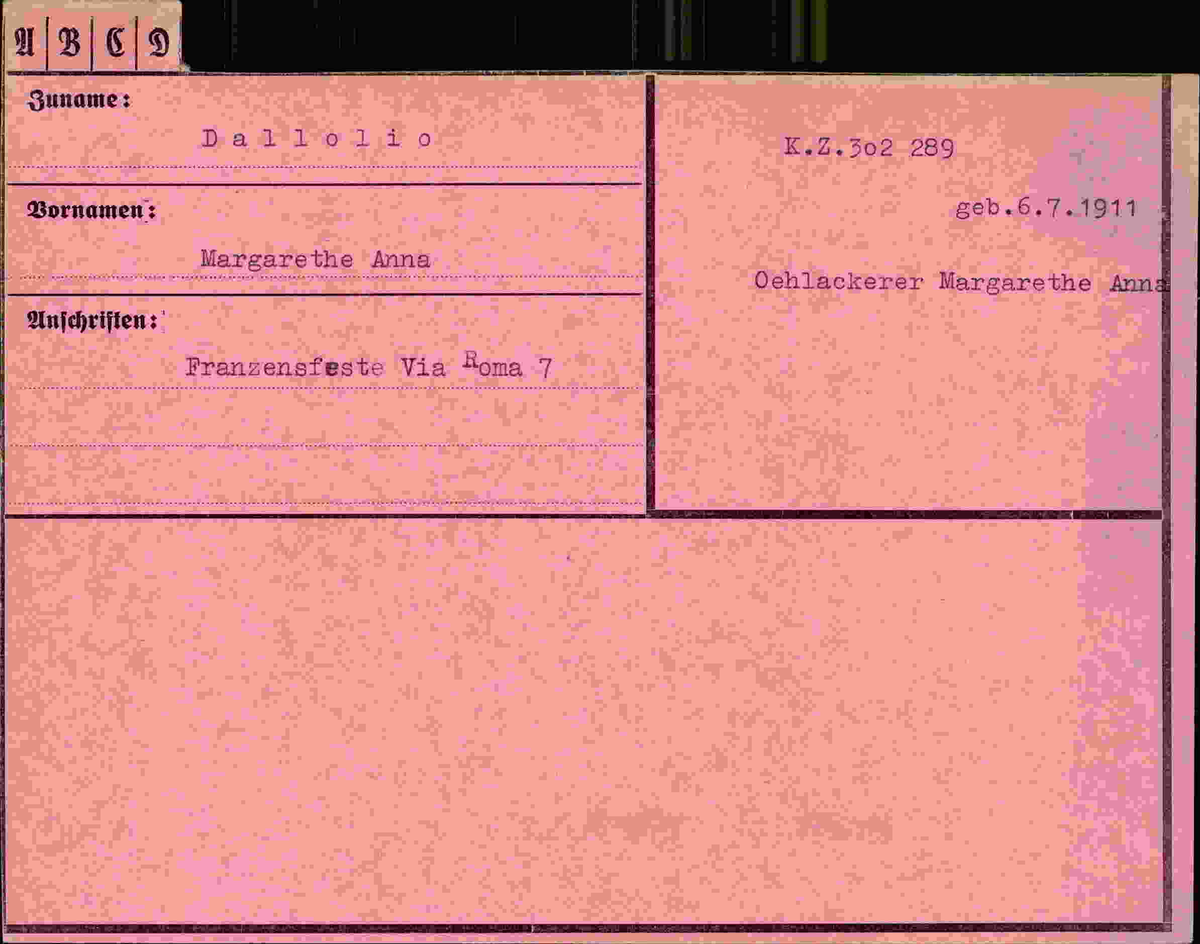 Dokument für Margarethe Anna Dallolio