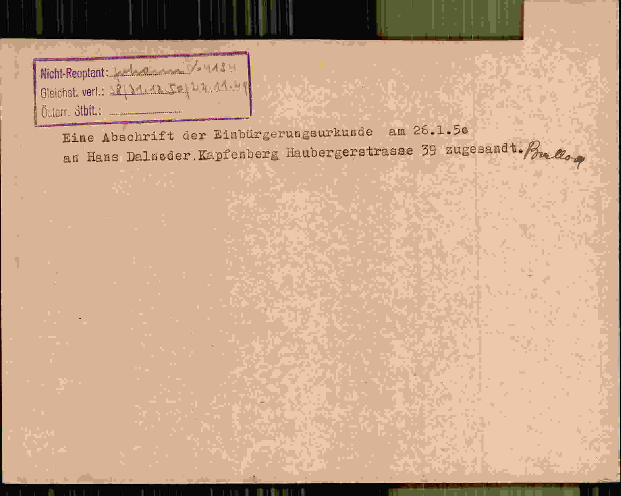 Rückseite des Dokuments