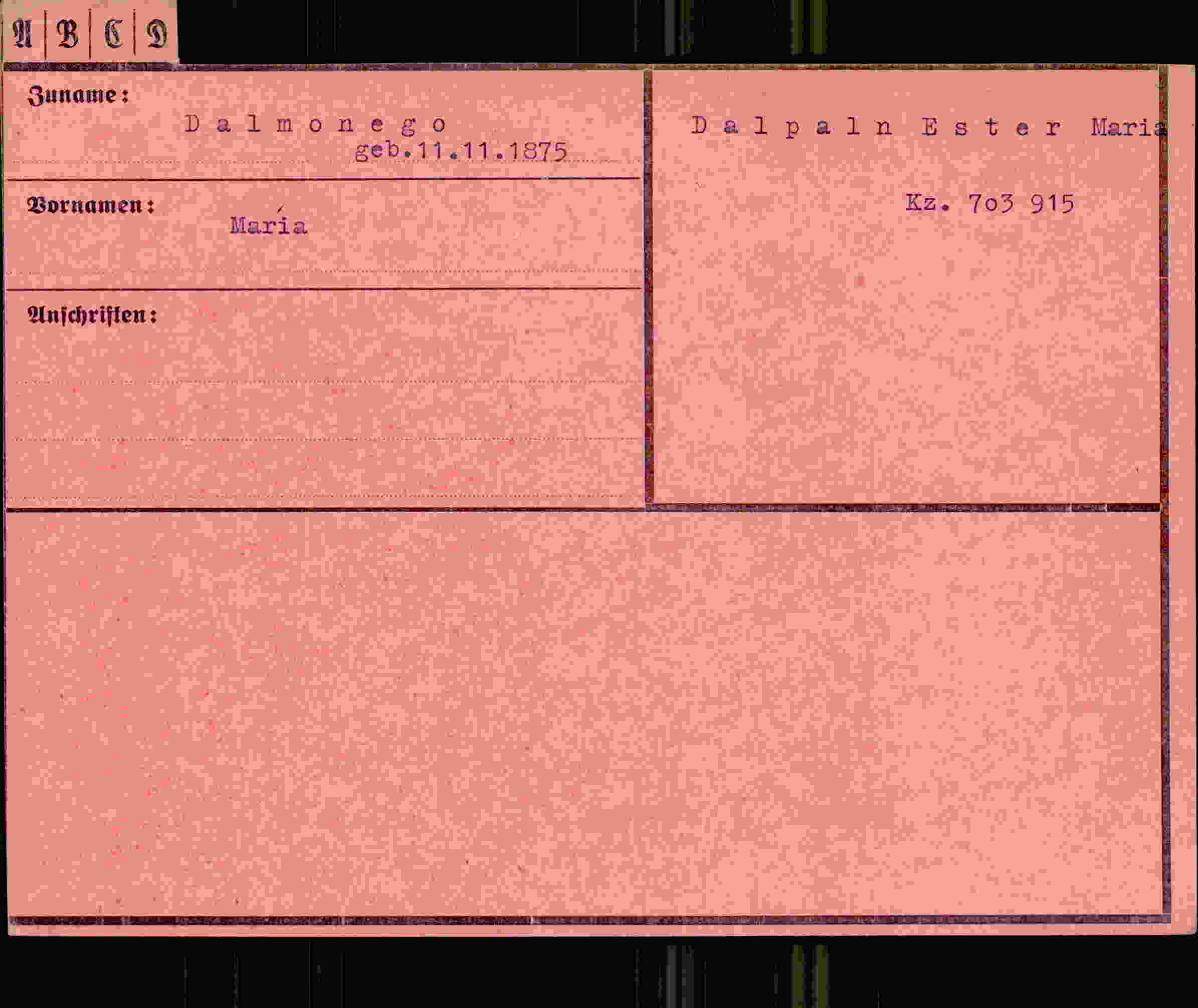 Dokument für Maria Dalmonego