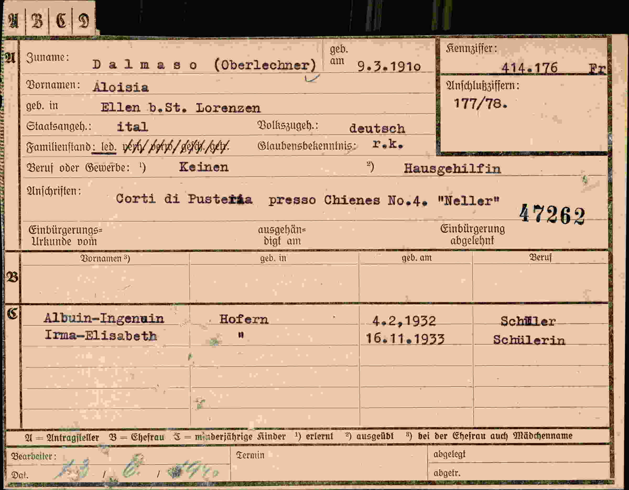 Dokument für Aloisia Dalmaso