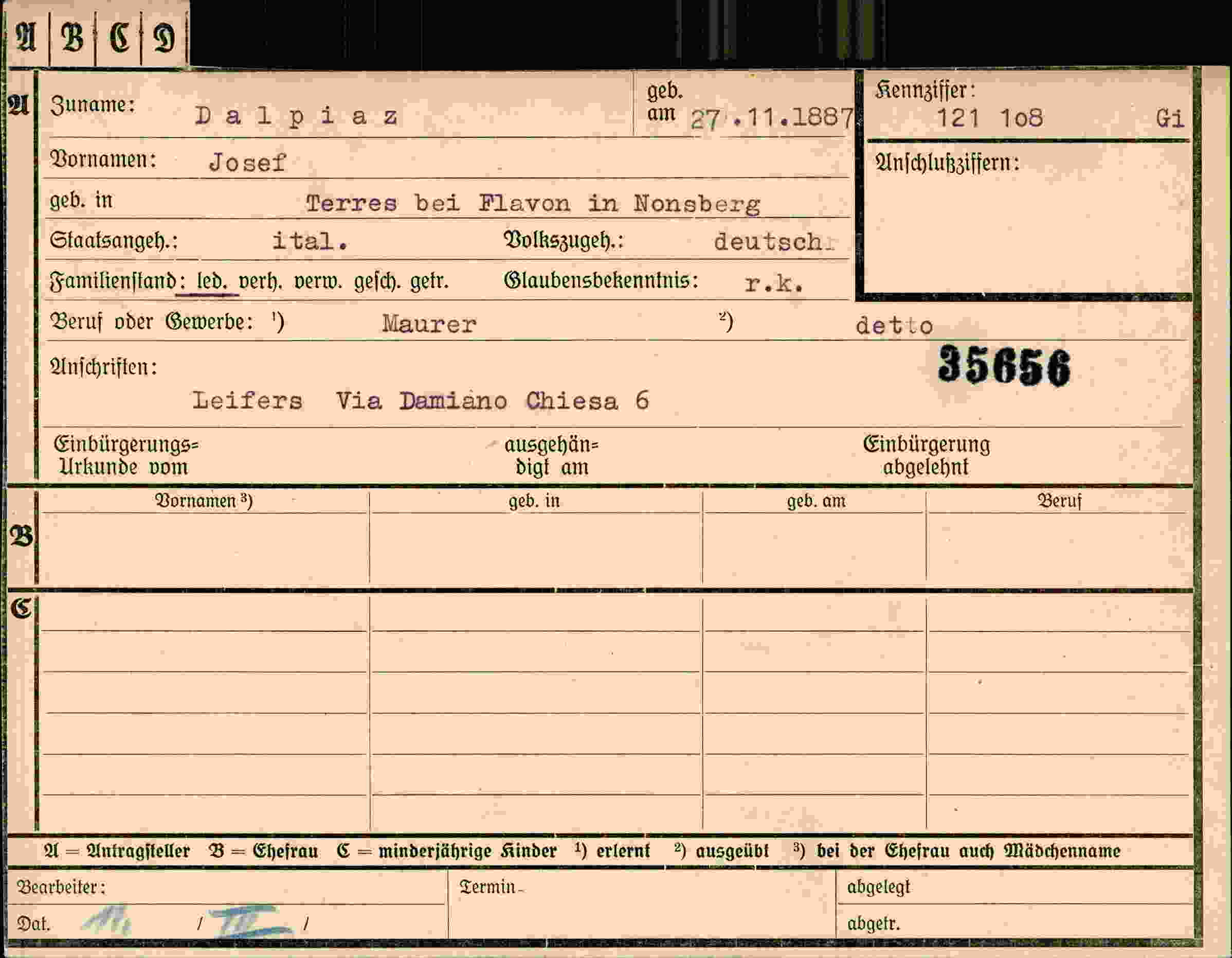 Vorderseite des Dokuments