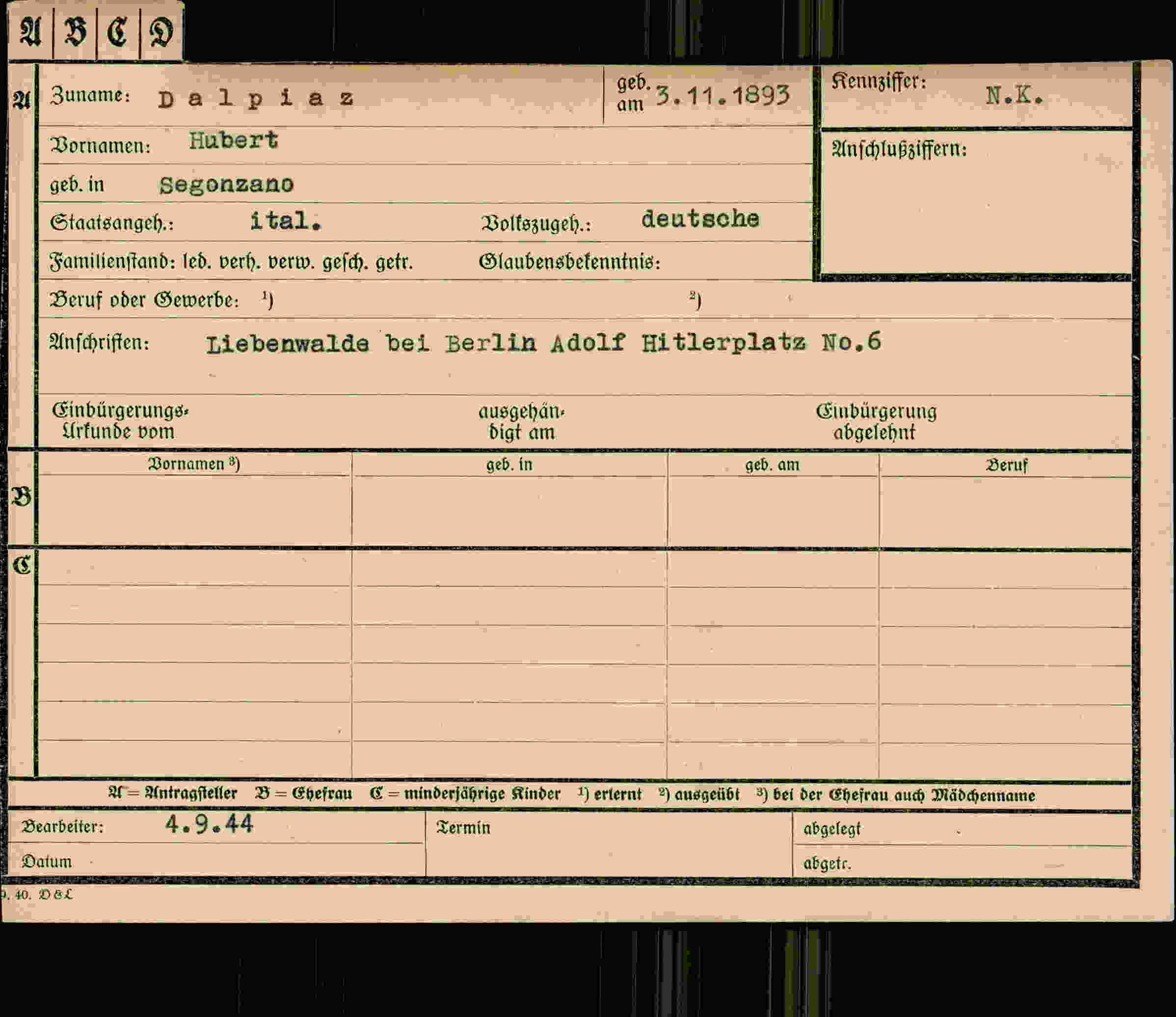 Vorderseite des Dokuments
