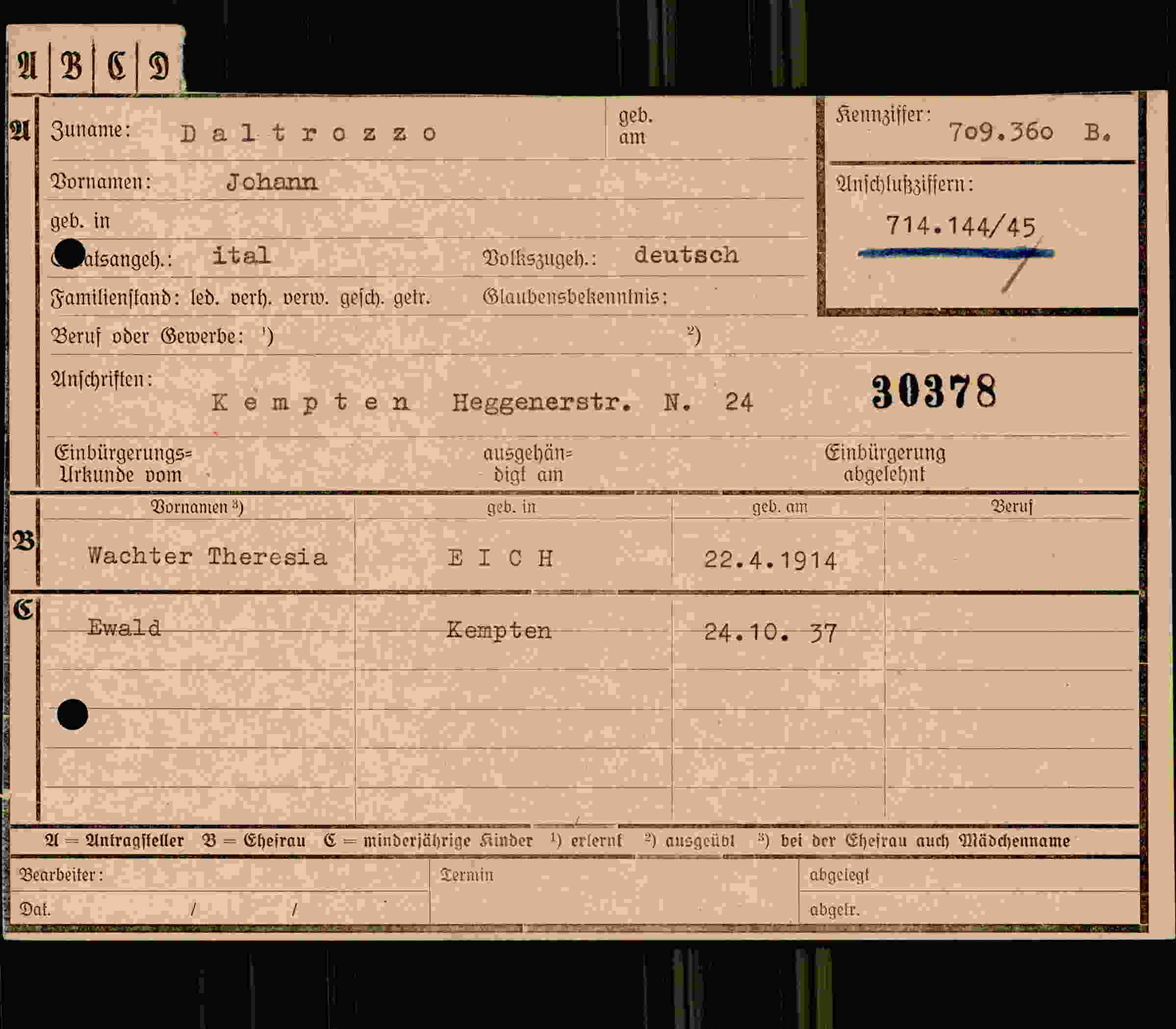 Vorderseite des Dokuments