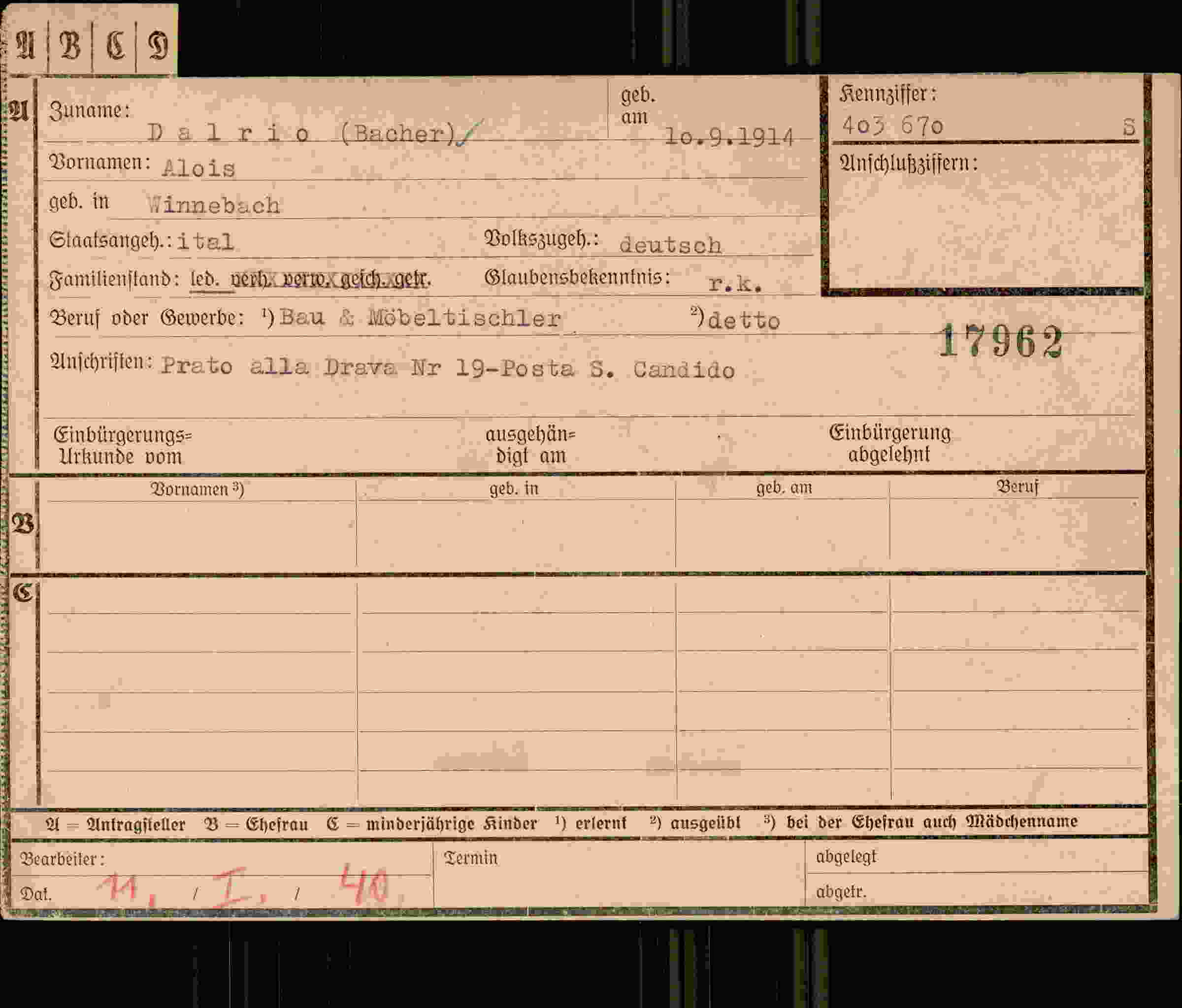 Dokument für Alois Dalrio