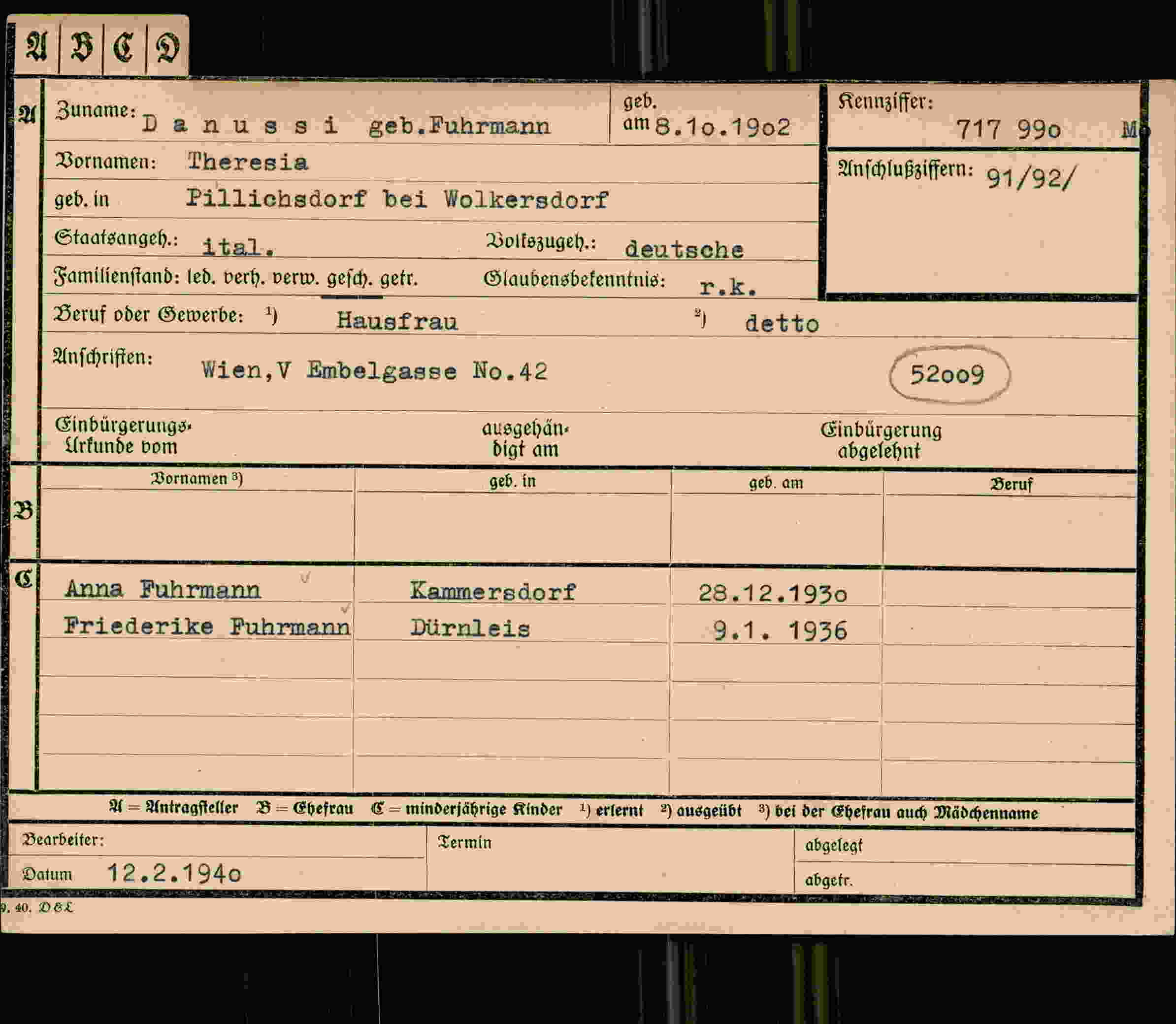 Dokument für Theresia Danussi