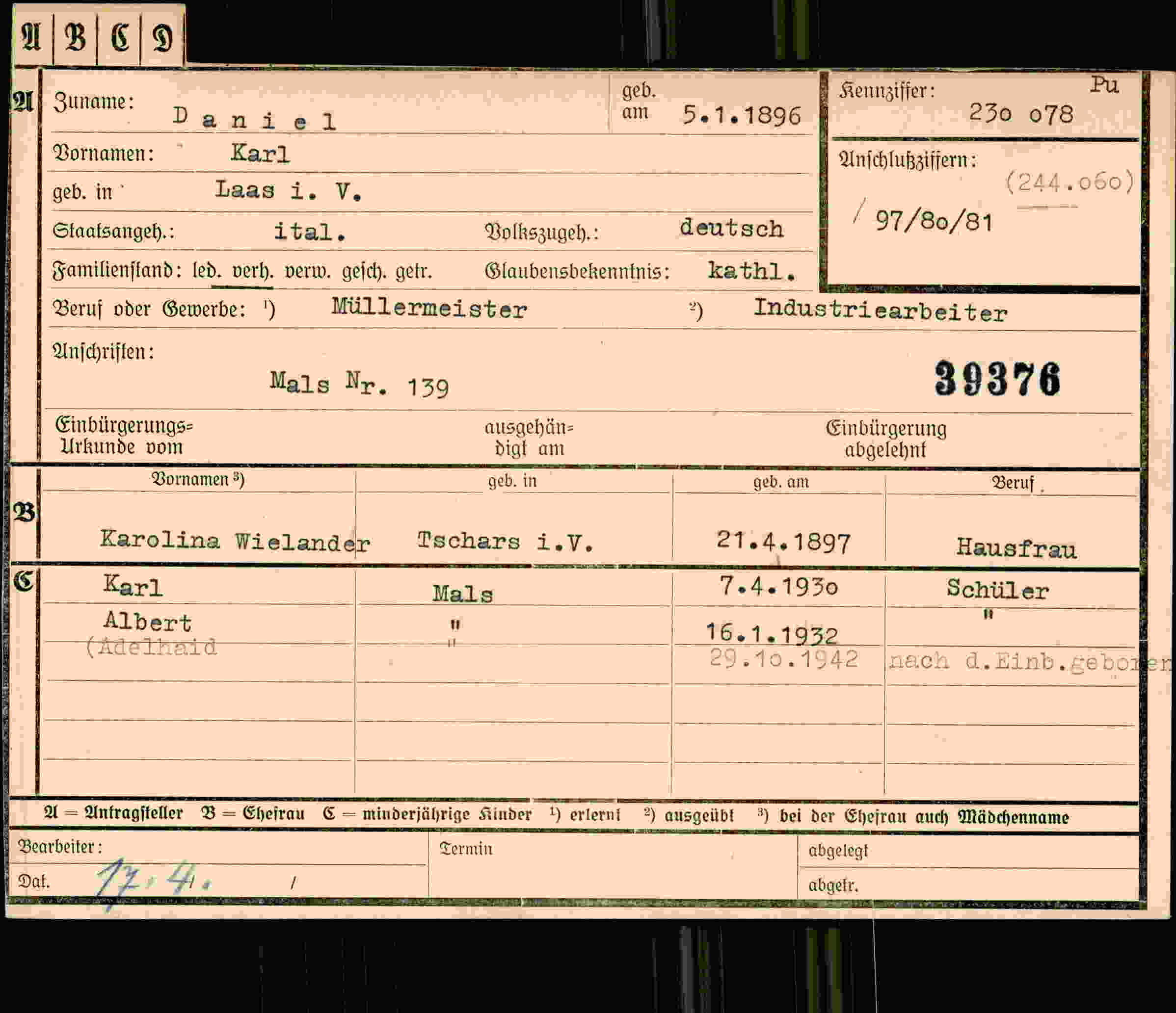 Dokument für Karl Daniel