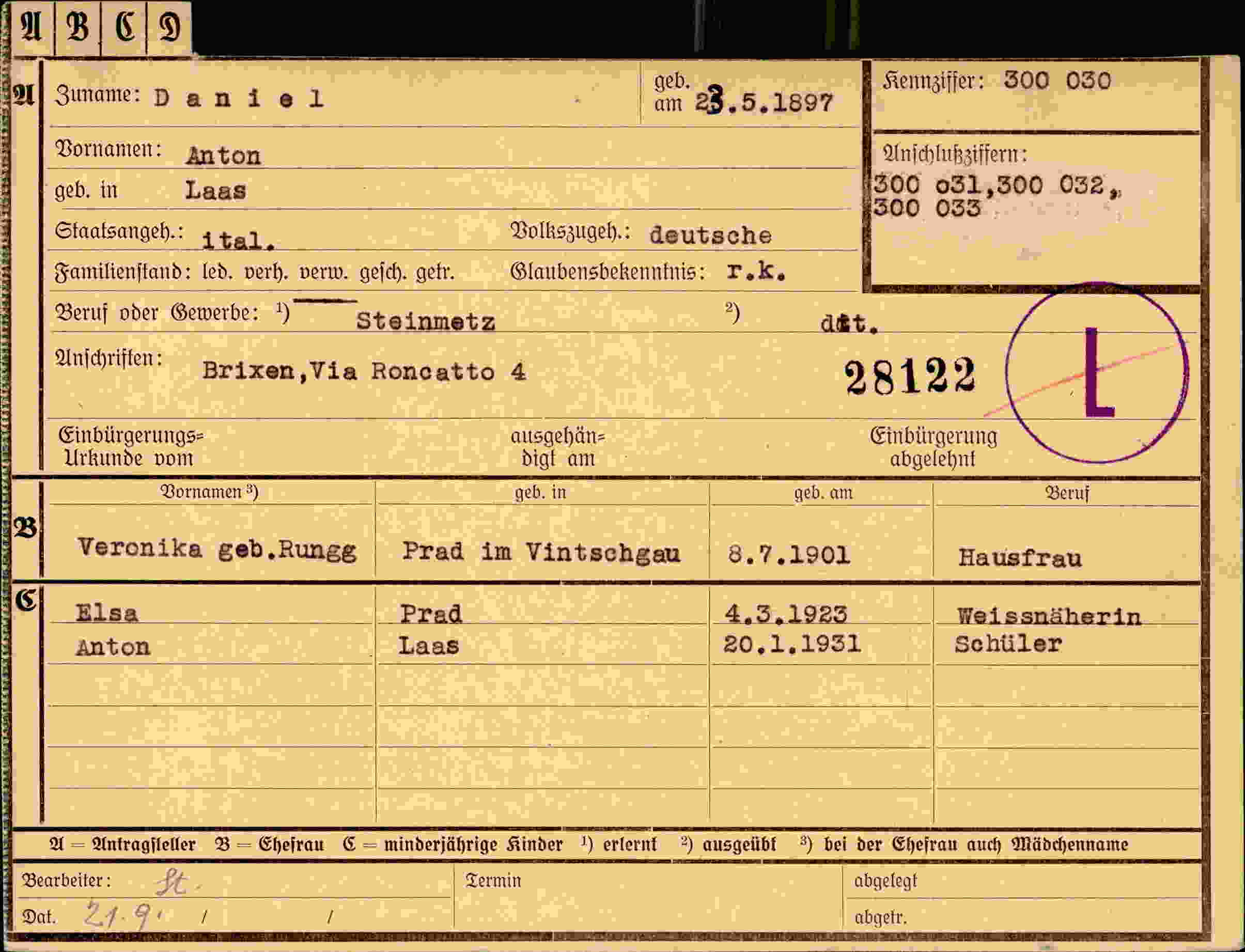 Dokument für Anton Daniel