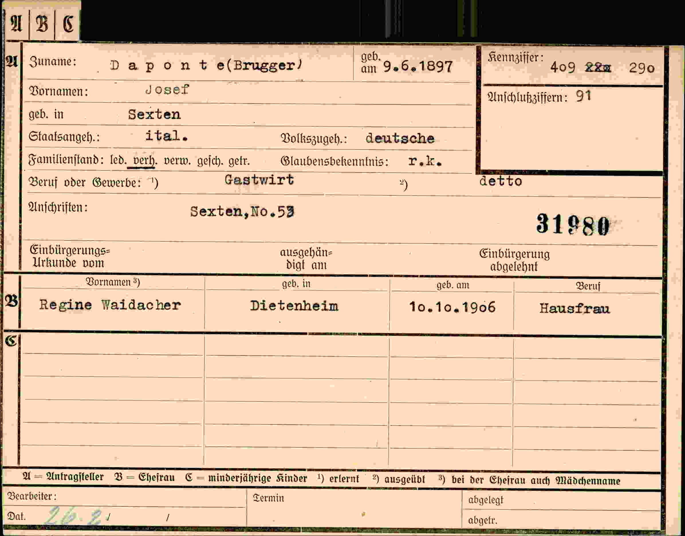 Dokument für Josef Daponte