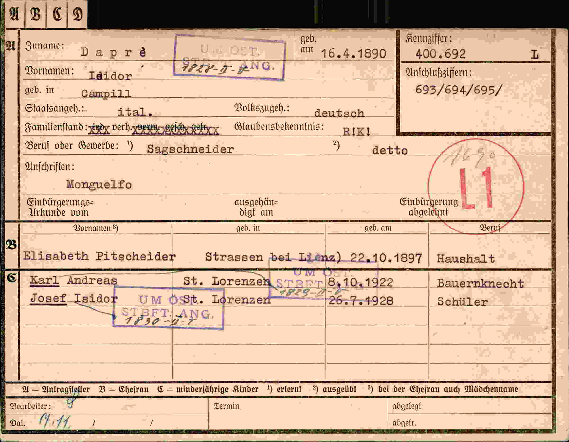 Dokument für Isidor Dapr
