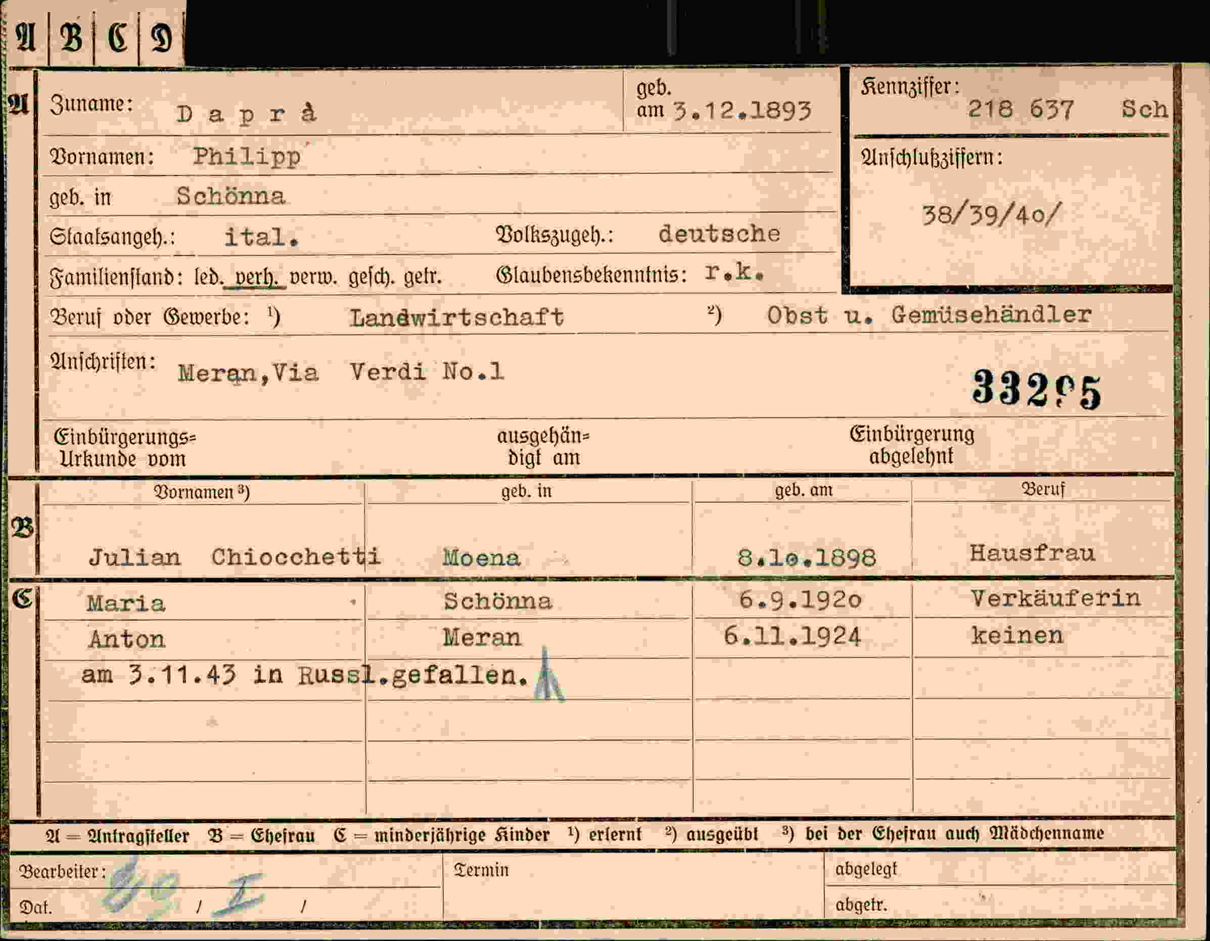 Vorderseite des Dokuments