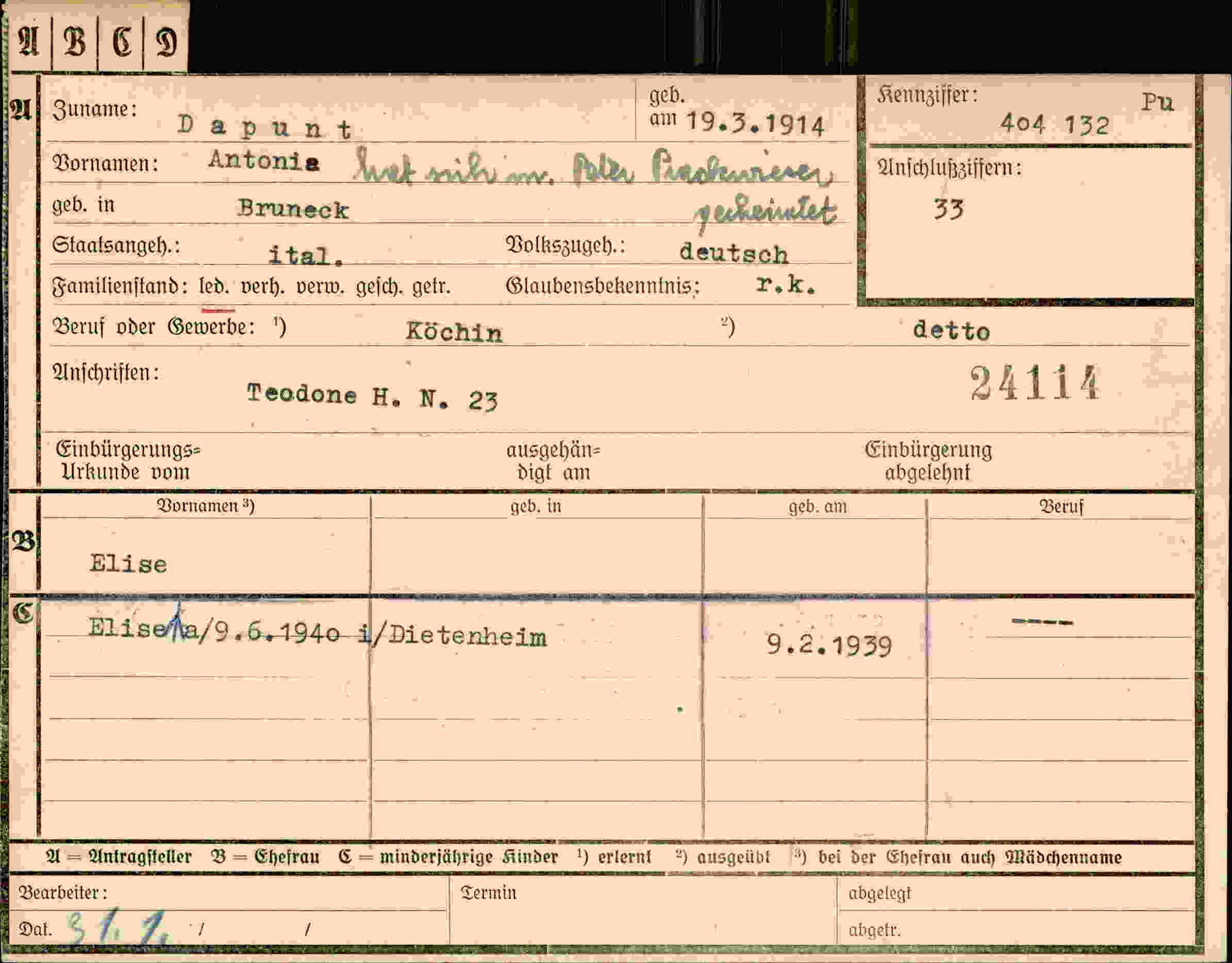 Vorderseite des Dokuments