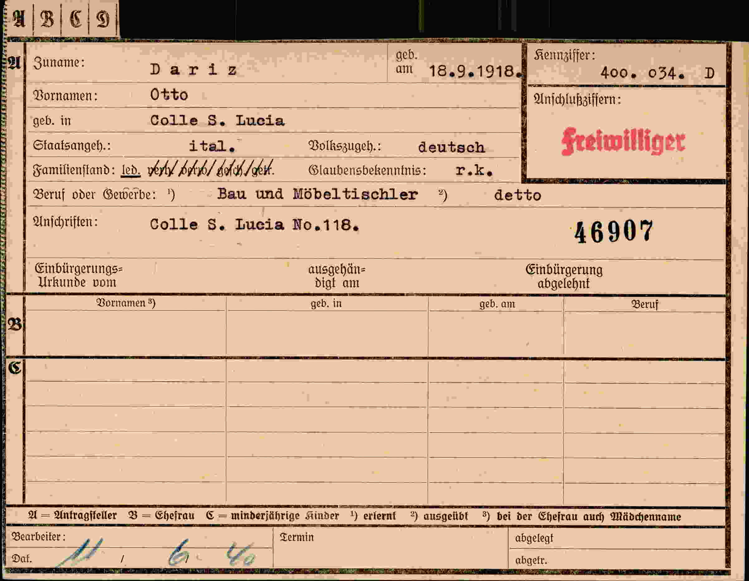 Dokument für Otto Dariz