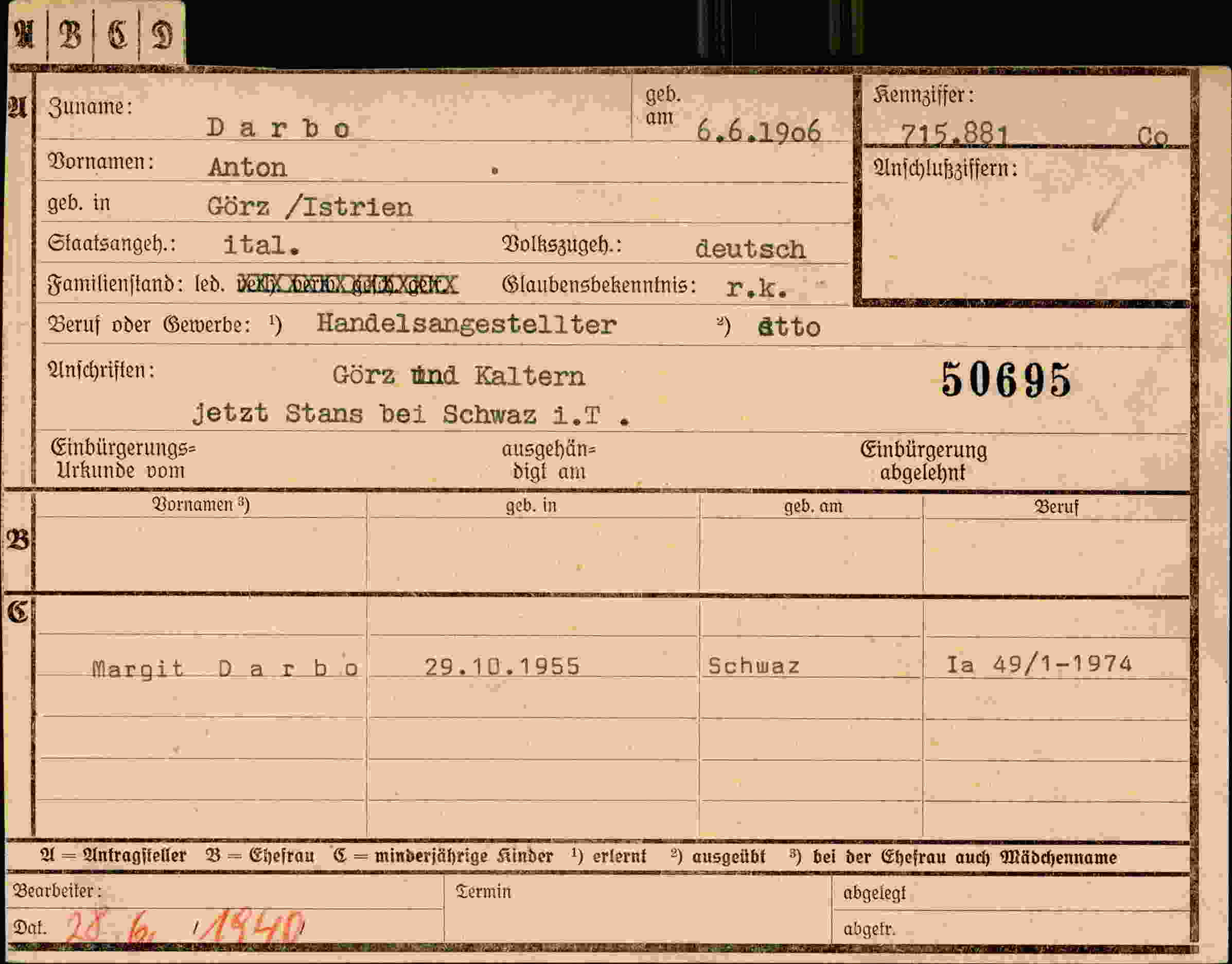 Dokument für Anton Darbo