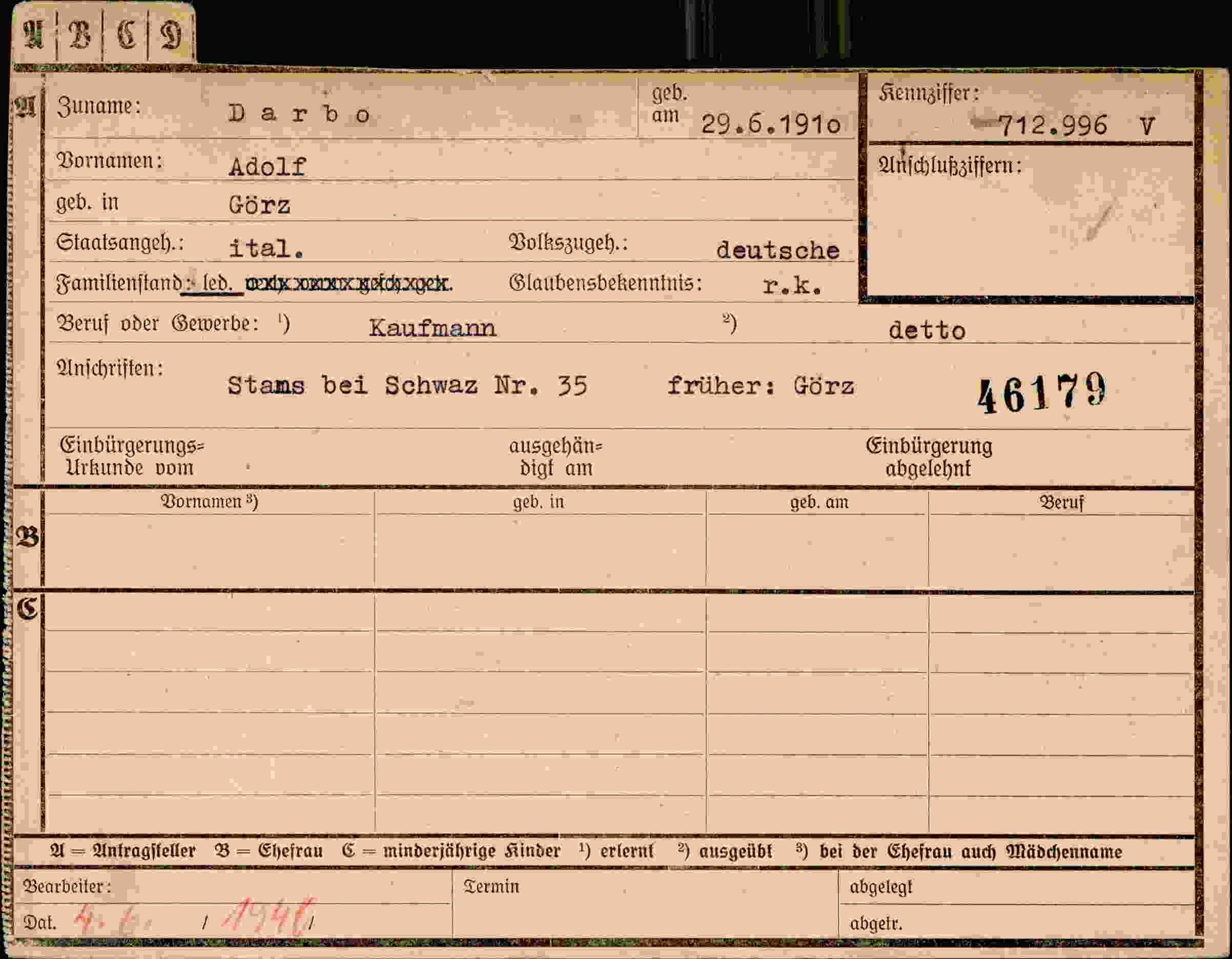 Dokument für Adolf Darbo