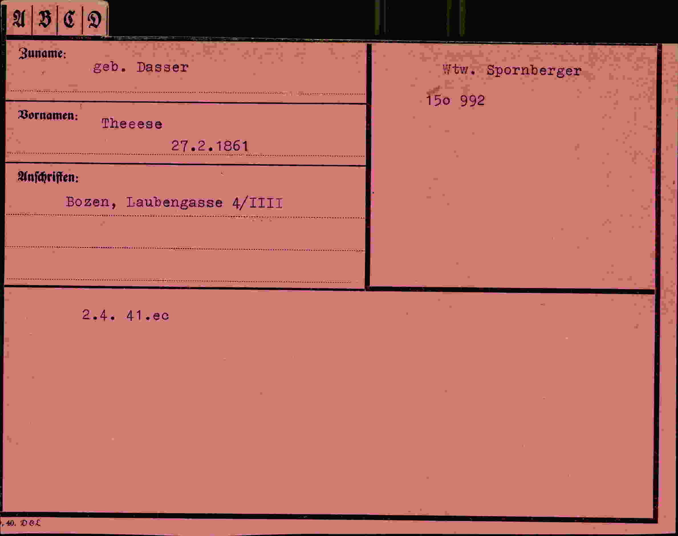 Vorderseite des Dokuments