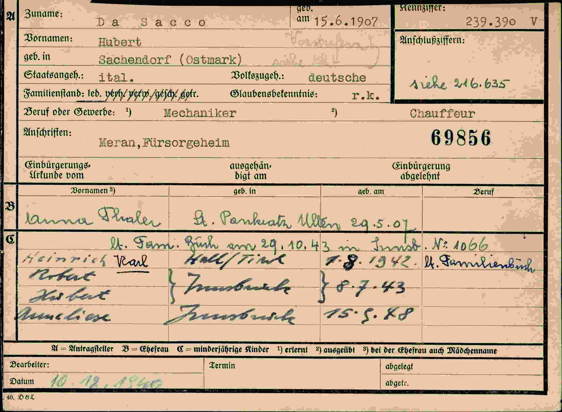 Dokument für Hubert Sacco