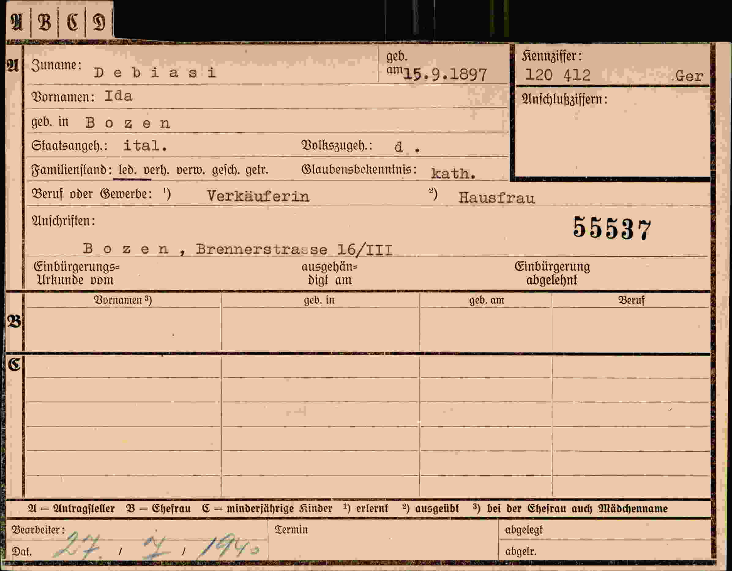 Vorderseite des Dokuments