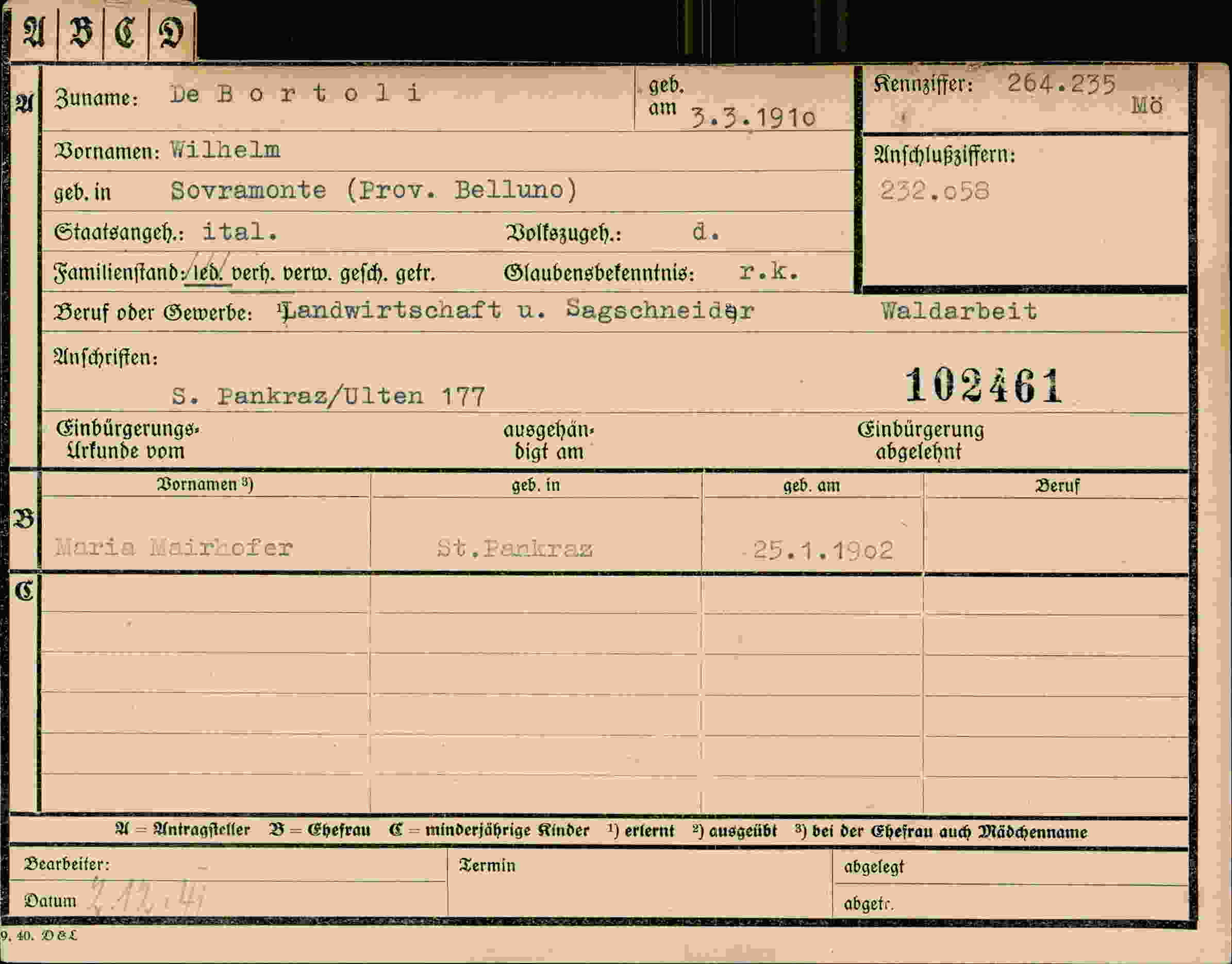 Dokument für Wilhelm Debortoli