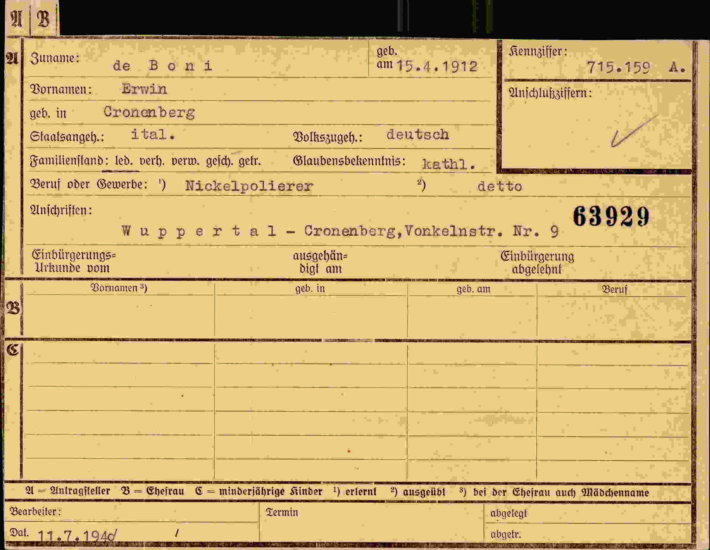 Dokument für Erwin de Boni