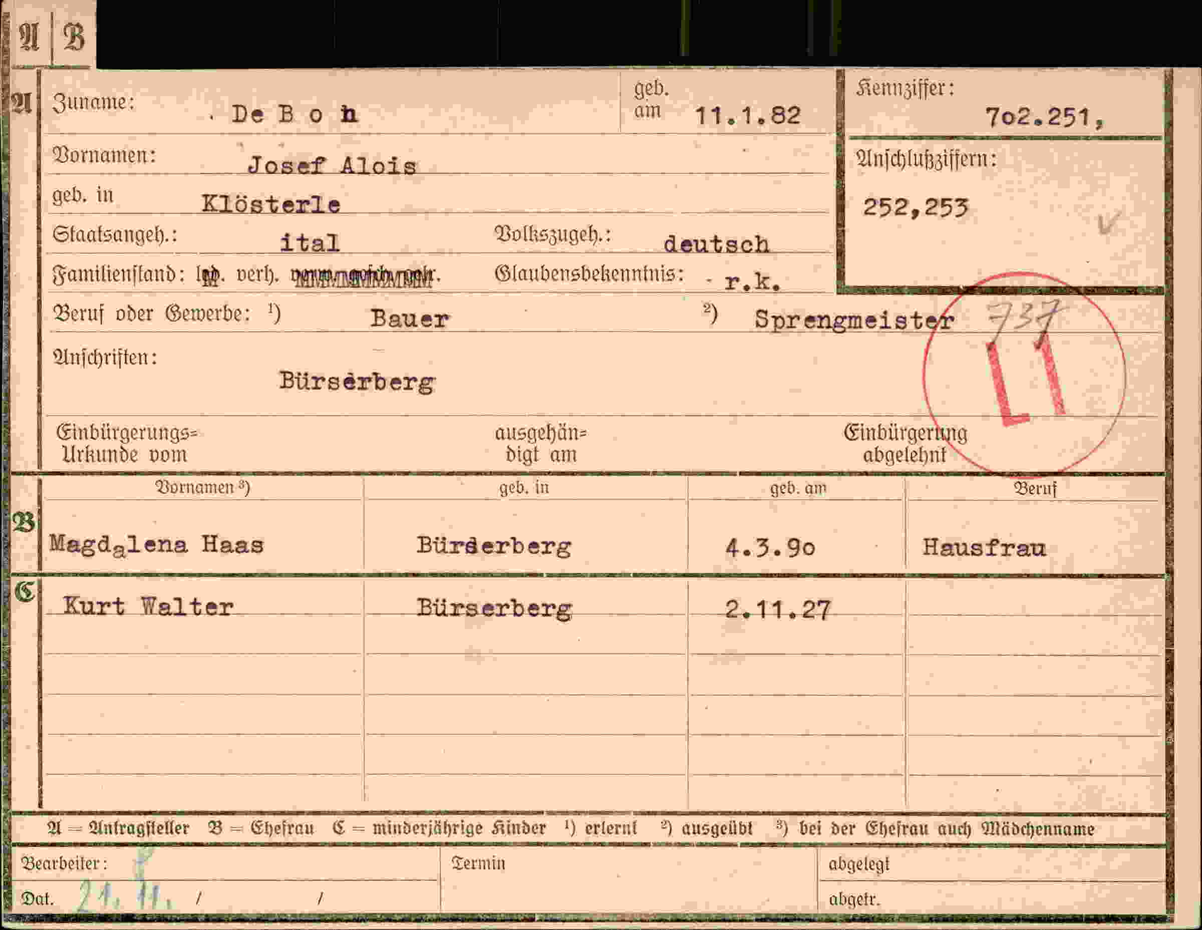 Dokument für Josef Aloi De Boh