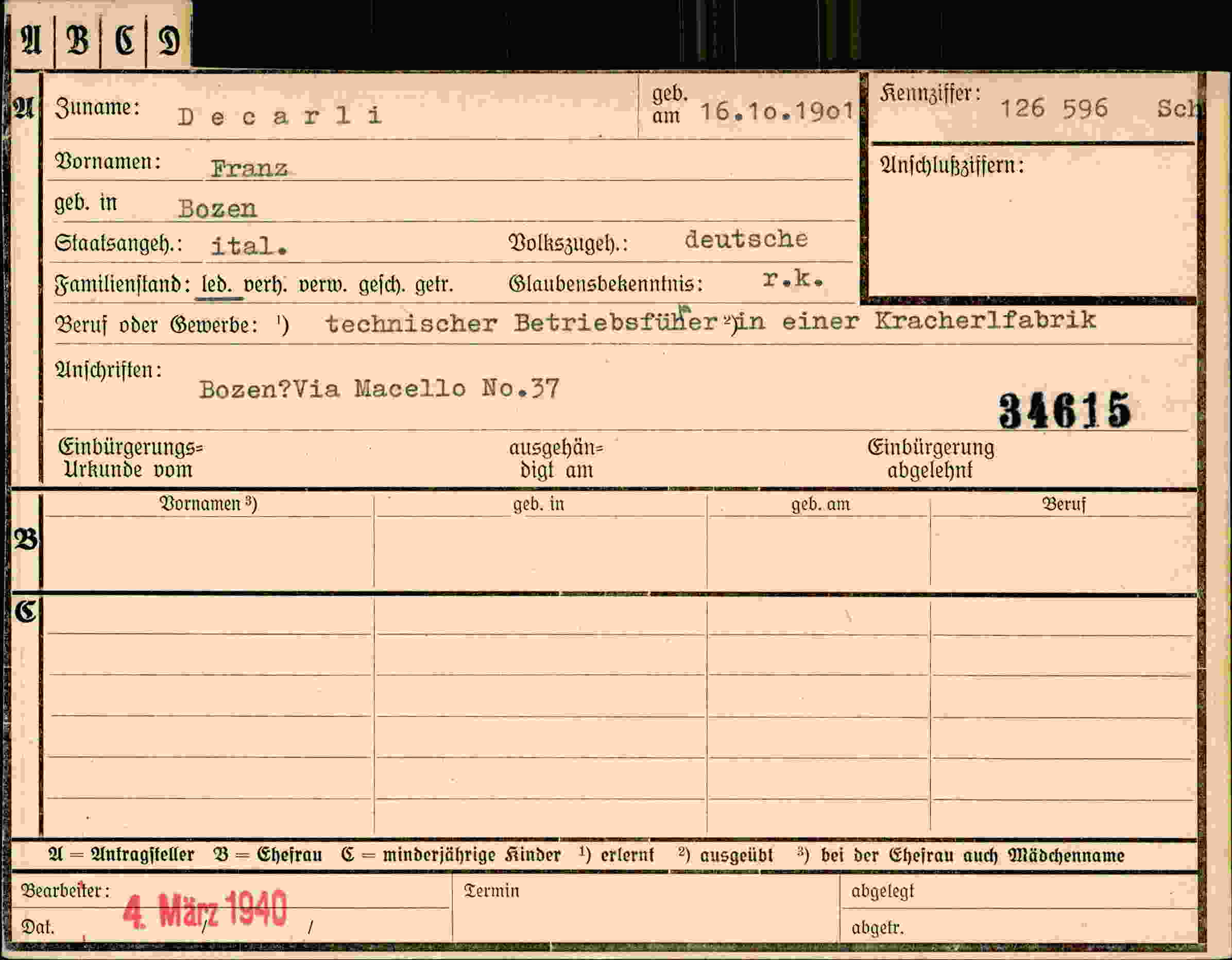 Dokument für Franz Decarli
