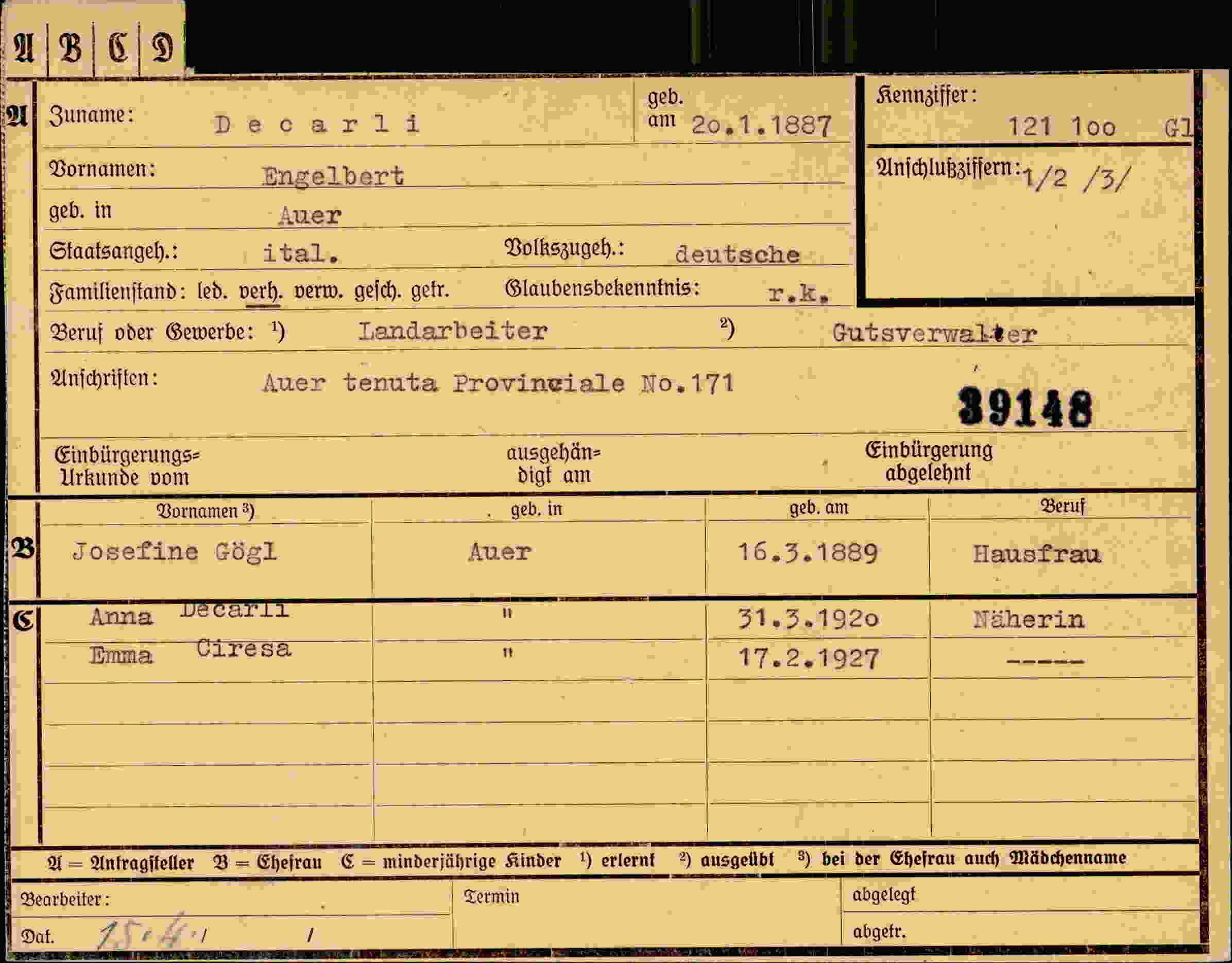 Dokument für Engelbert Decarli