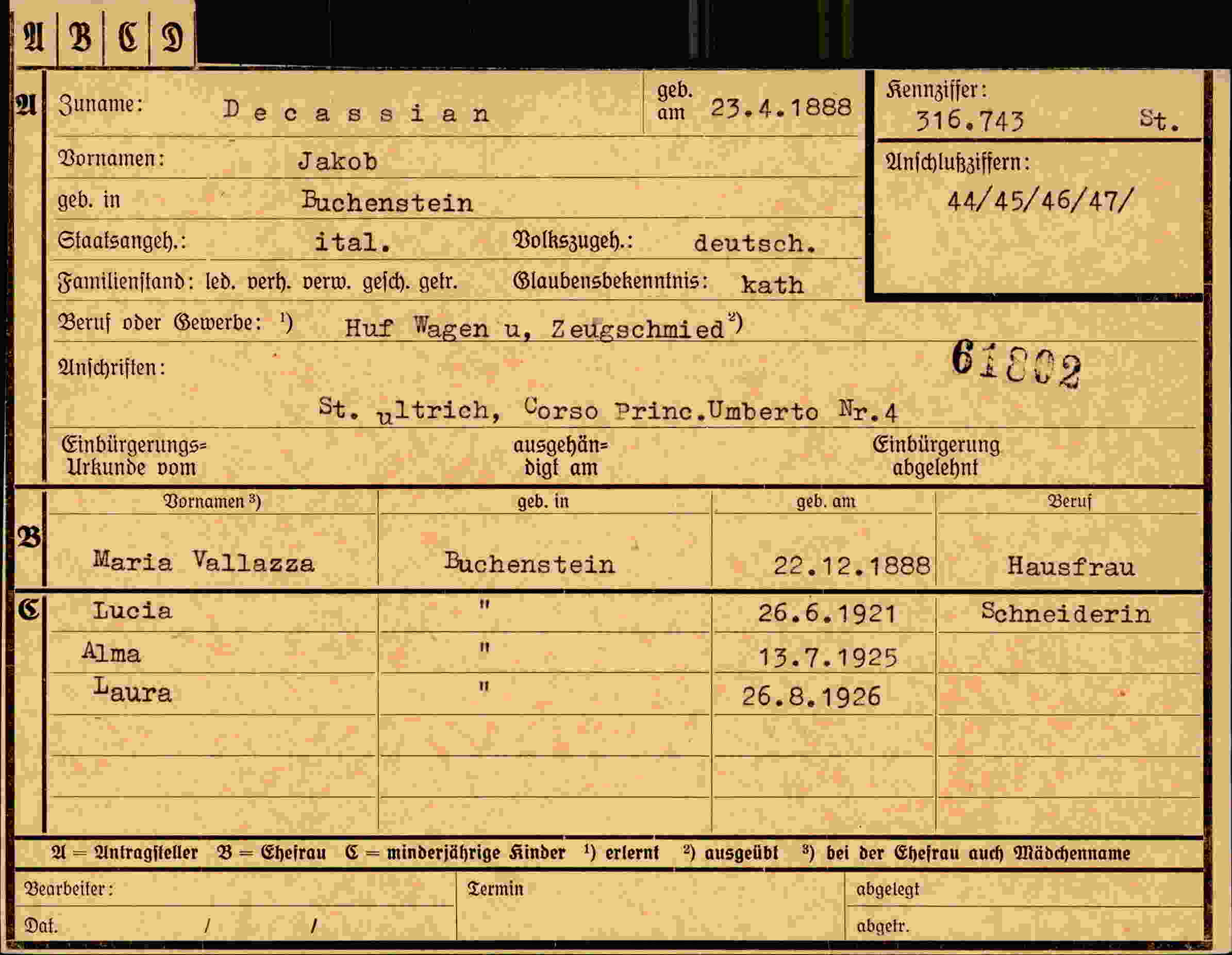 Dokument für Jakob Decassian