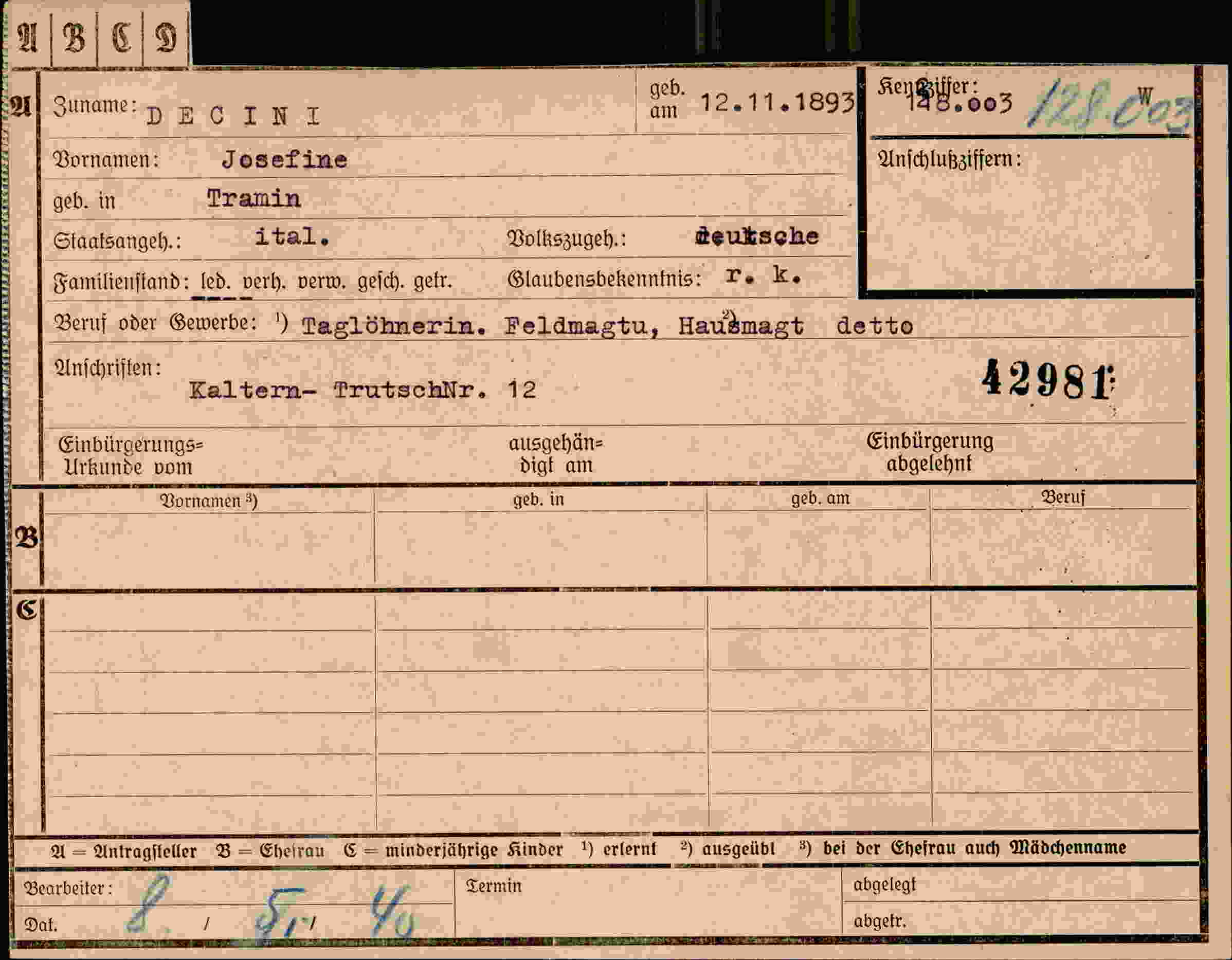 Vorderseite des Dokuments
