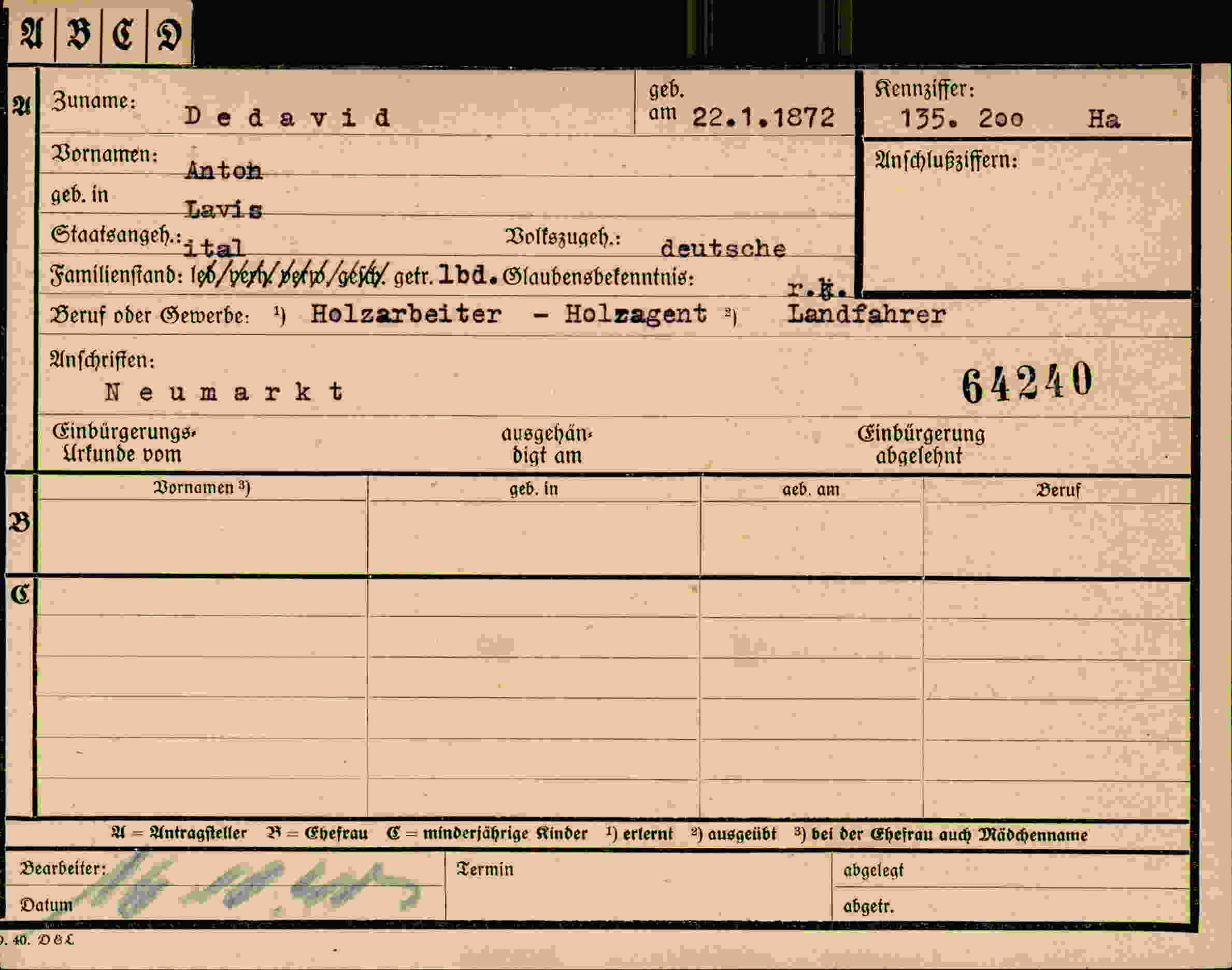 Dokument für Anton Dedavid