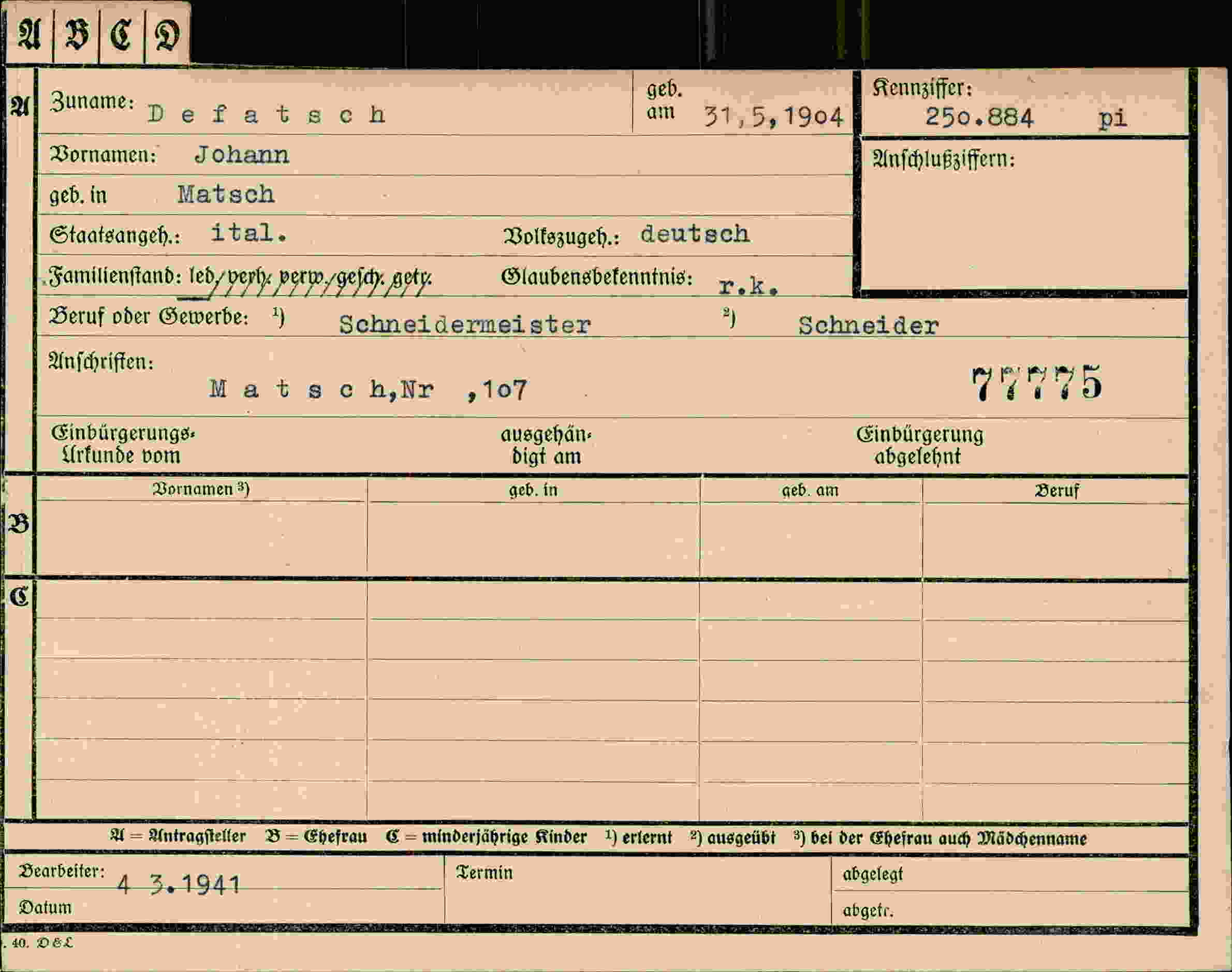 Dokument für Johann Defatsch