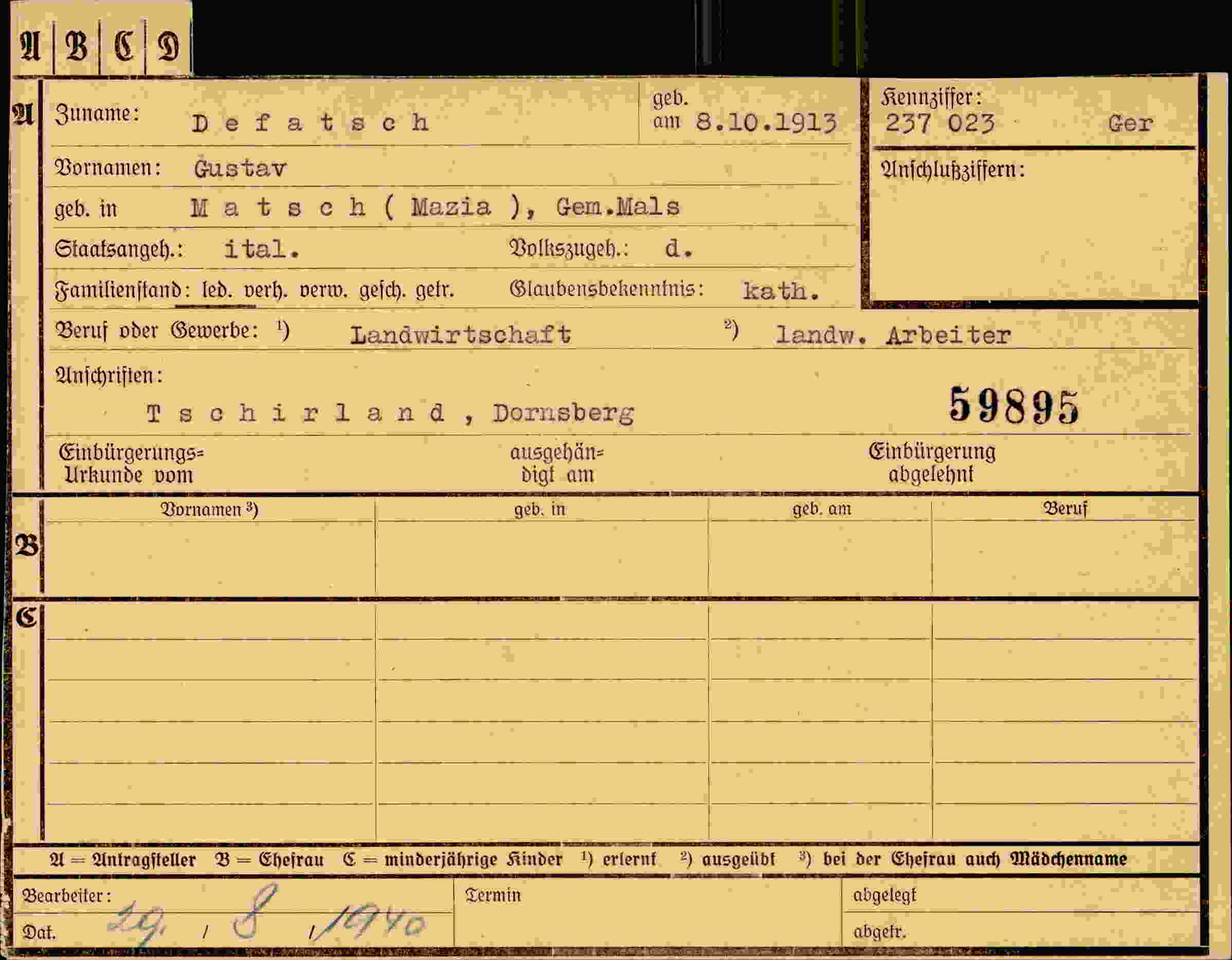 Dokument für Gustav Defatsch