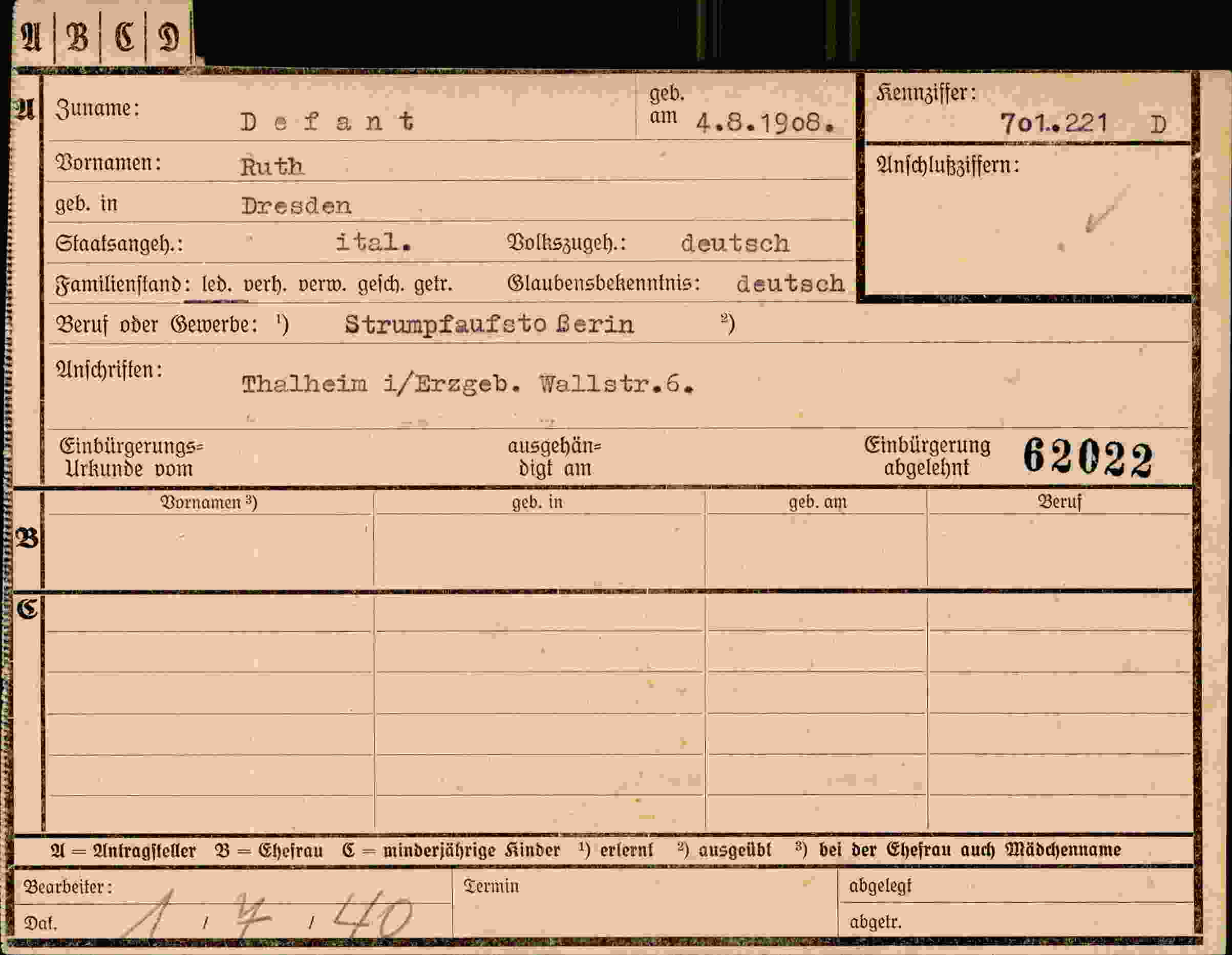 Dokument für Ruth Defant