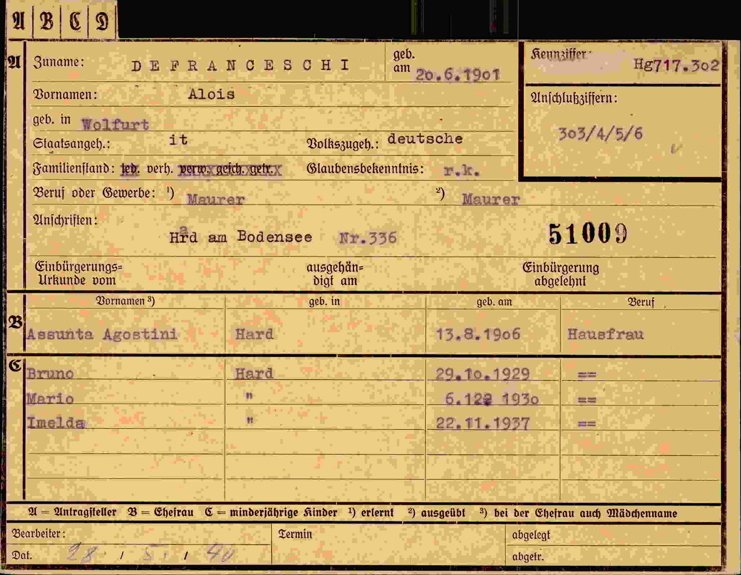 Dokument für Alois Defranceschi